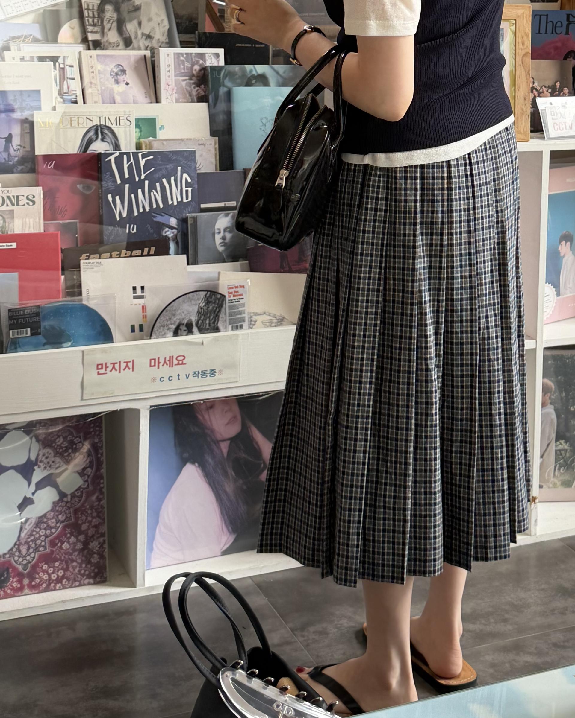madeleine pleats skirt (check/cream)