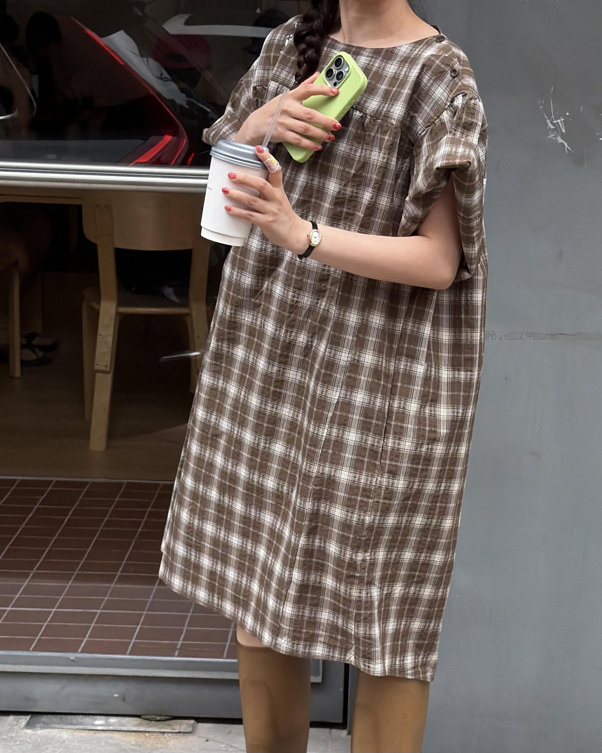 brioche check dress (mocha)