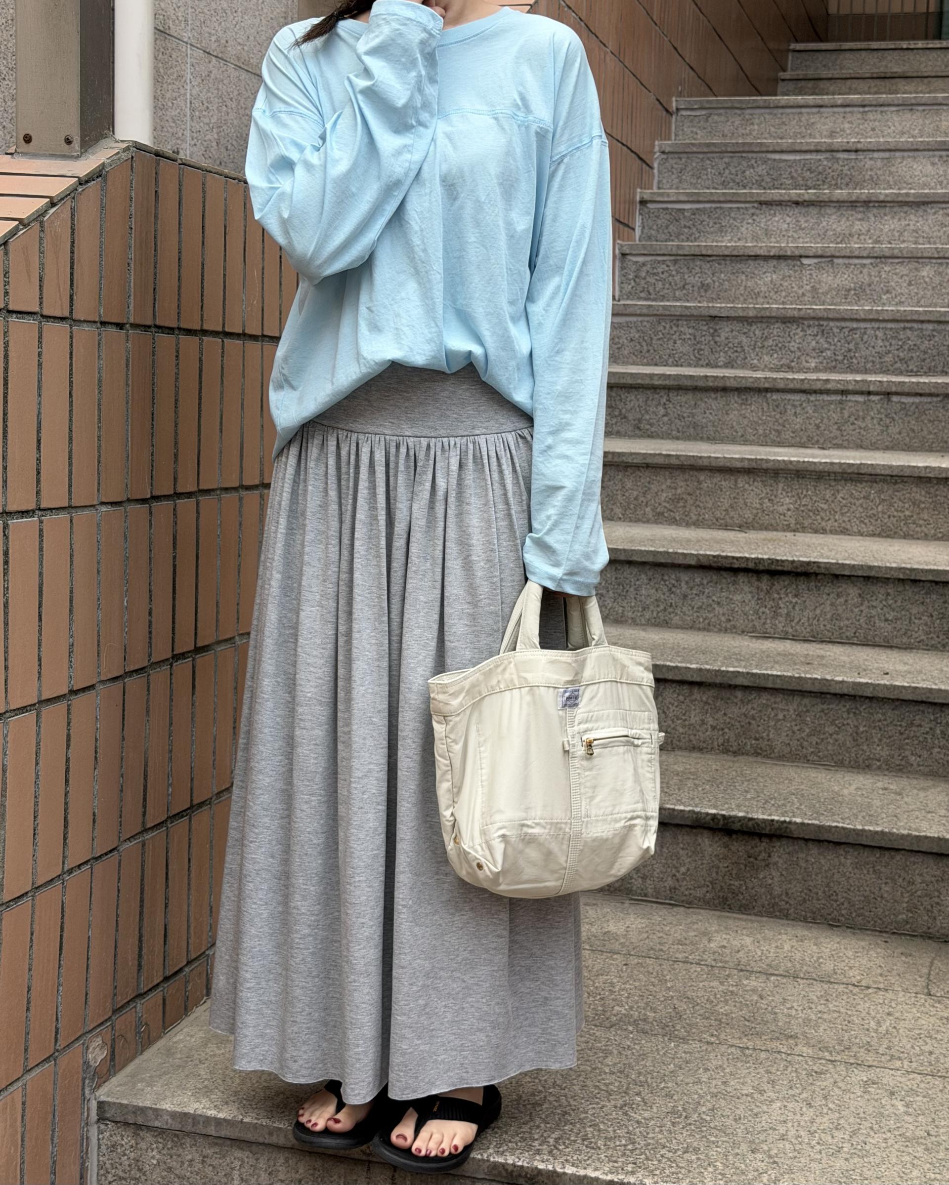 make shirring skirt (navy/grey)