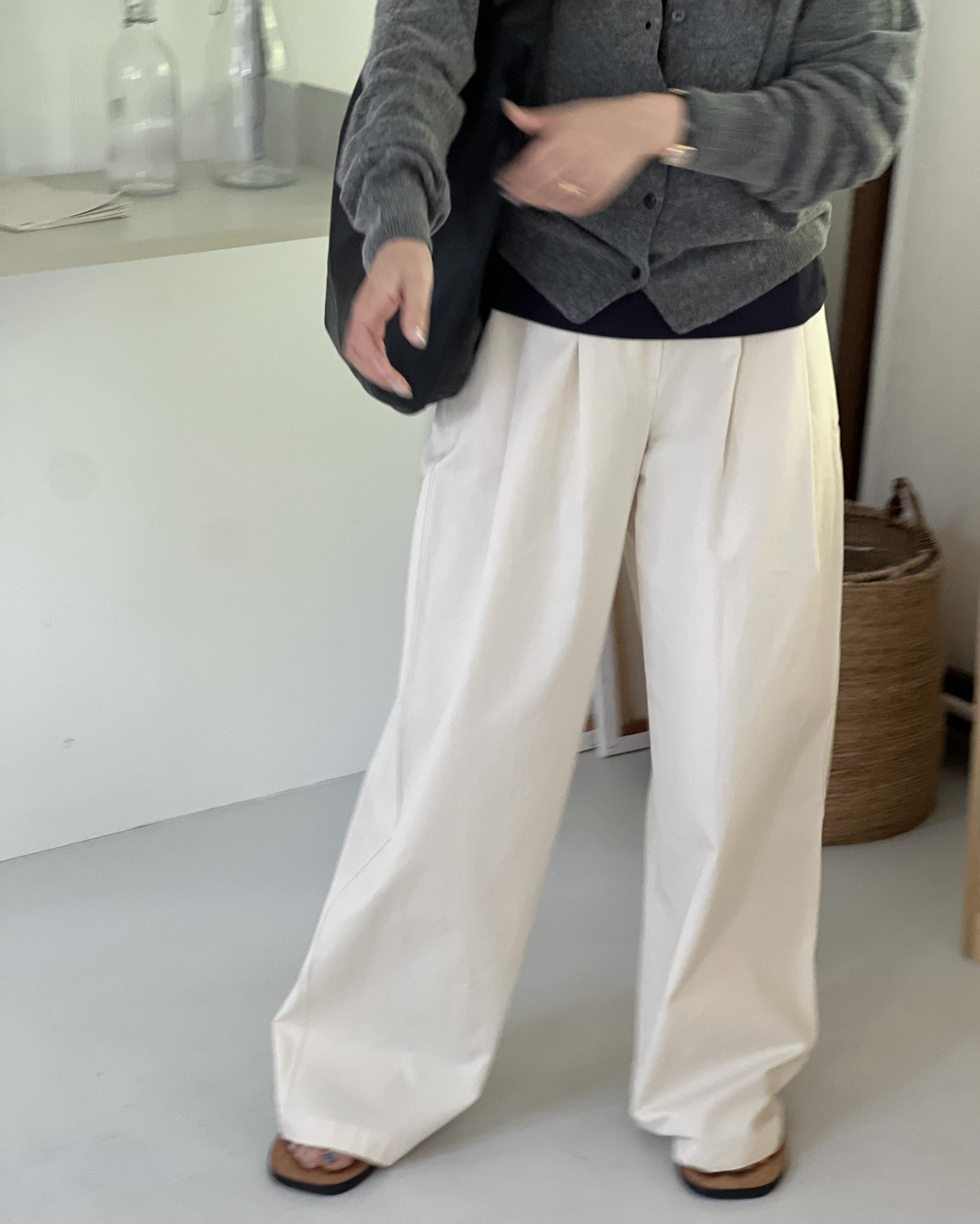 cotton pintuck pants (navy/cream/khaki)