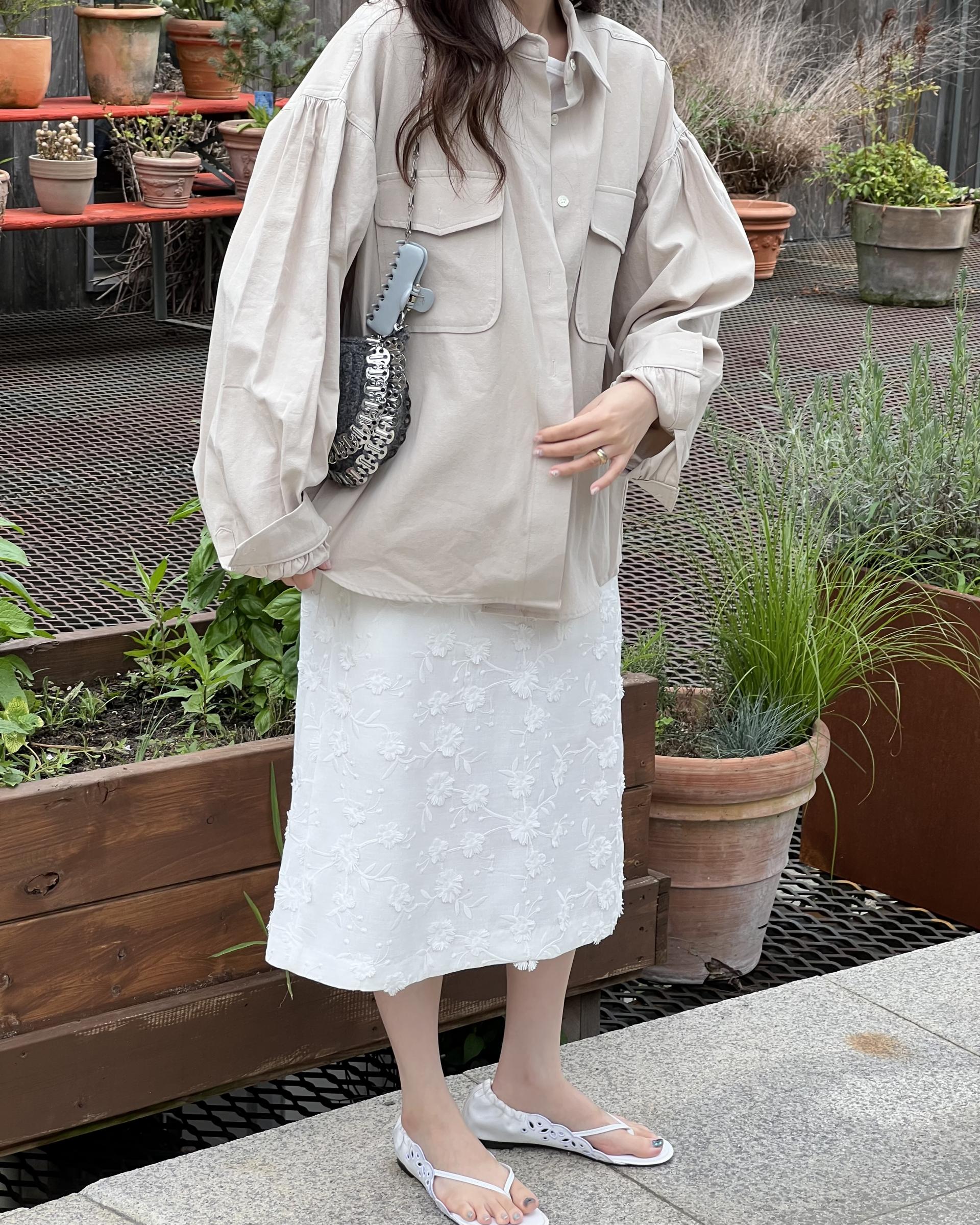 magnet shirring blouse (cream/beige)