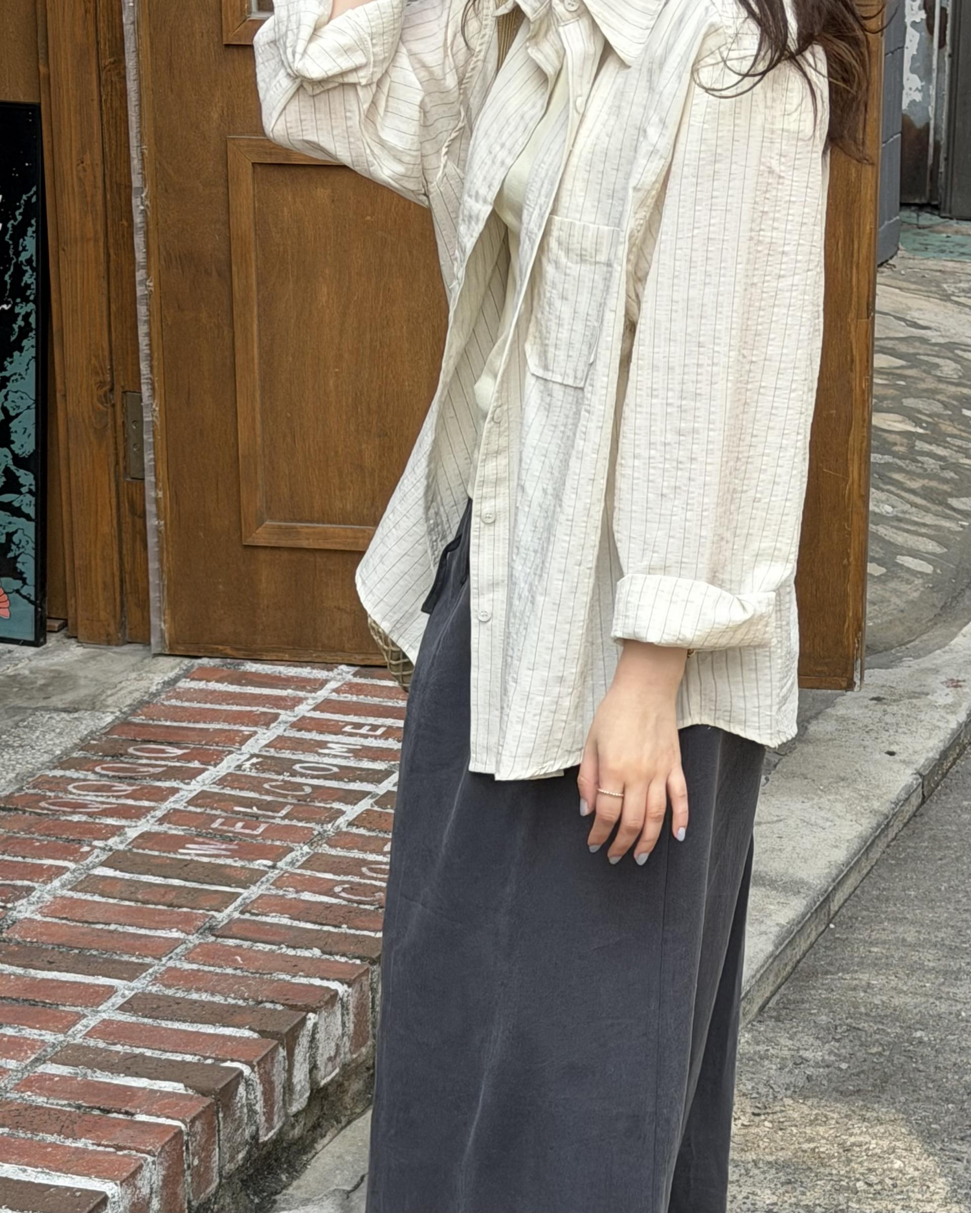 tacit stripe shirt (beige/blue)