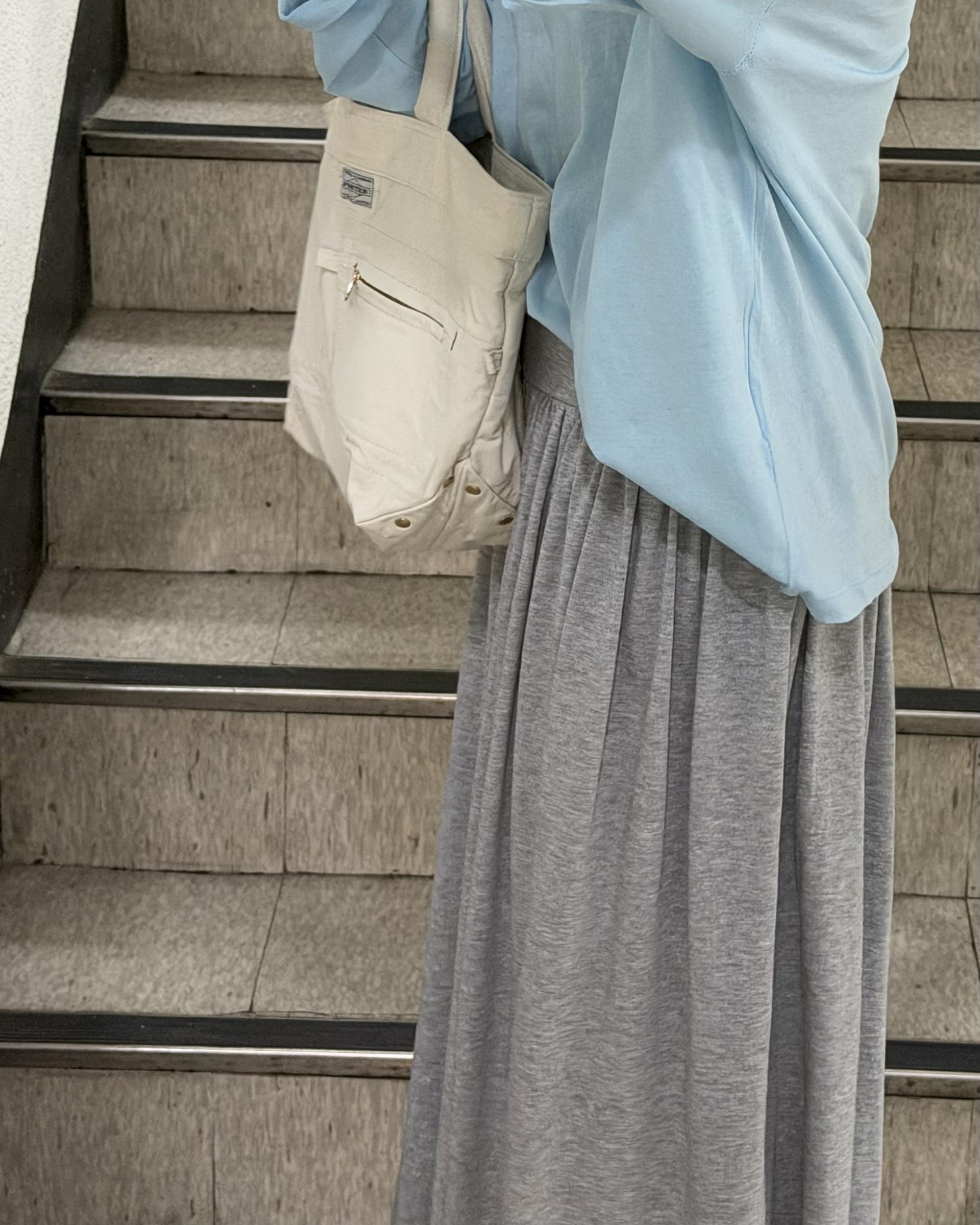 make shirring skirt (navy/grey)