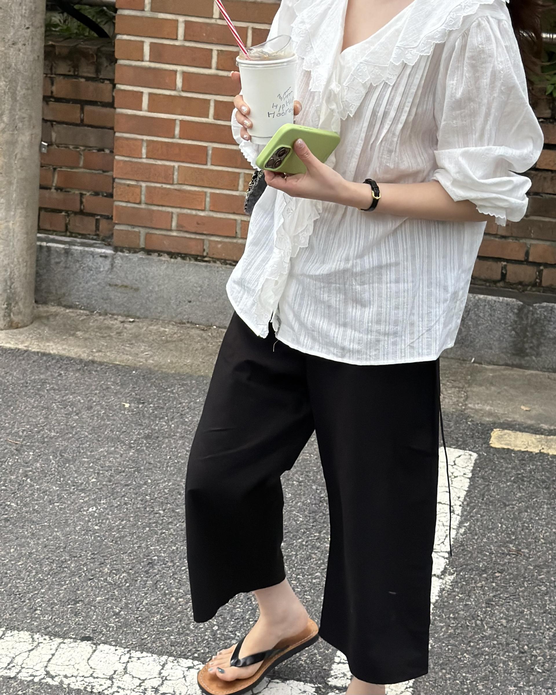 cottage ruffle lace blouse (white/check)