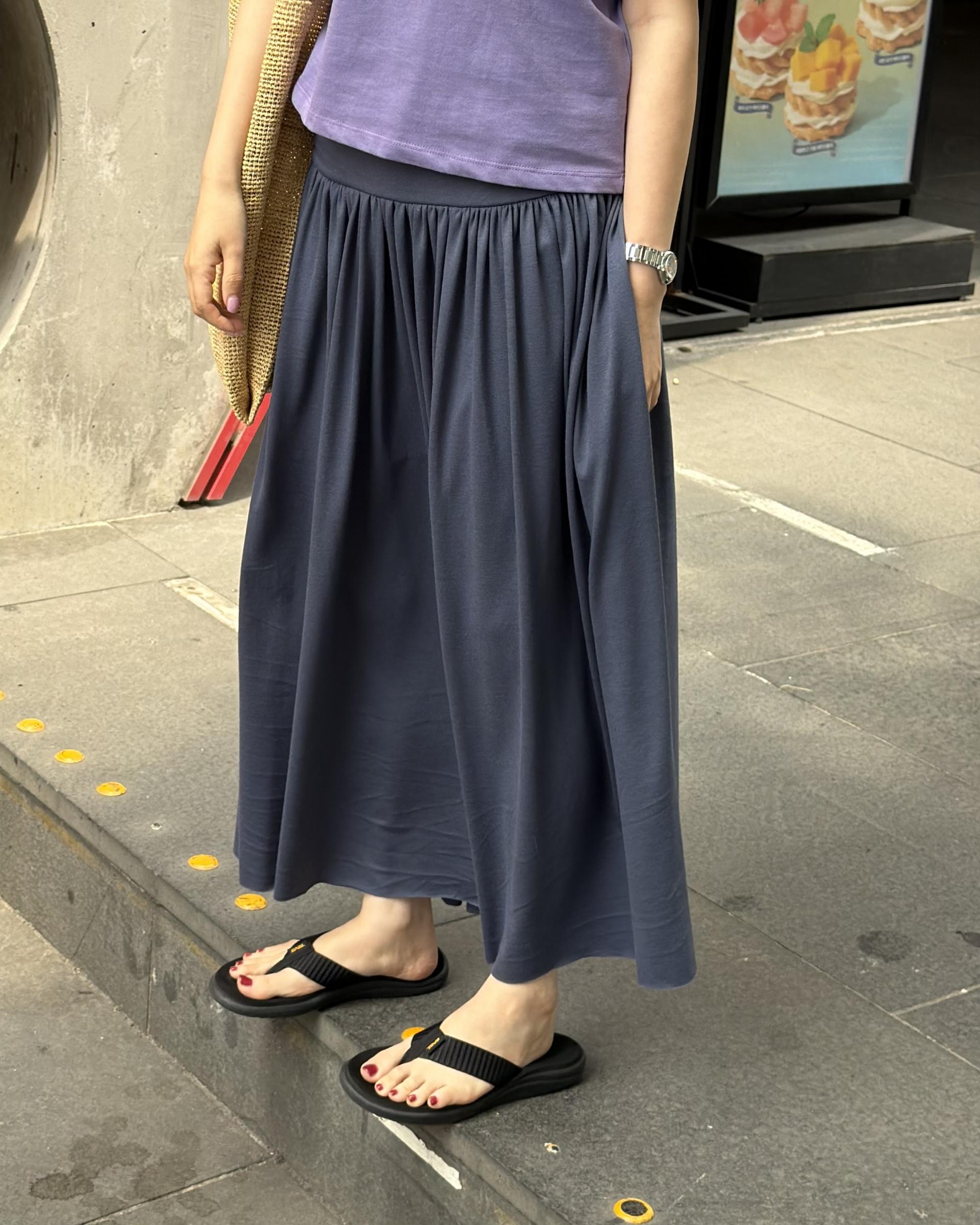 make shirring skirt (navy/grey)