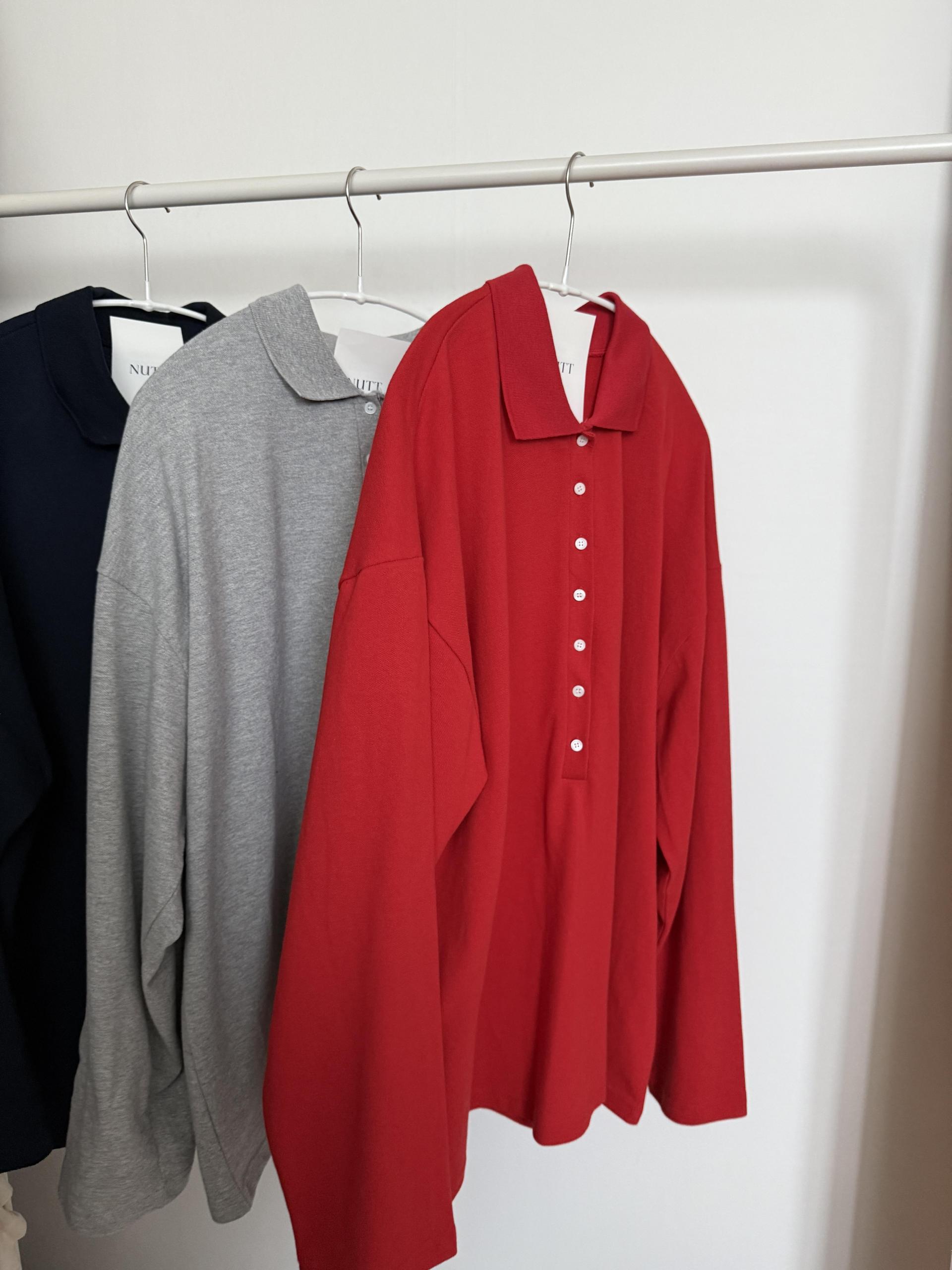 puffin button PK top (grey/navy/red)