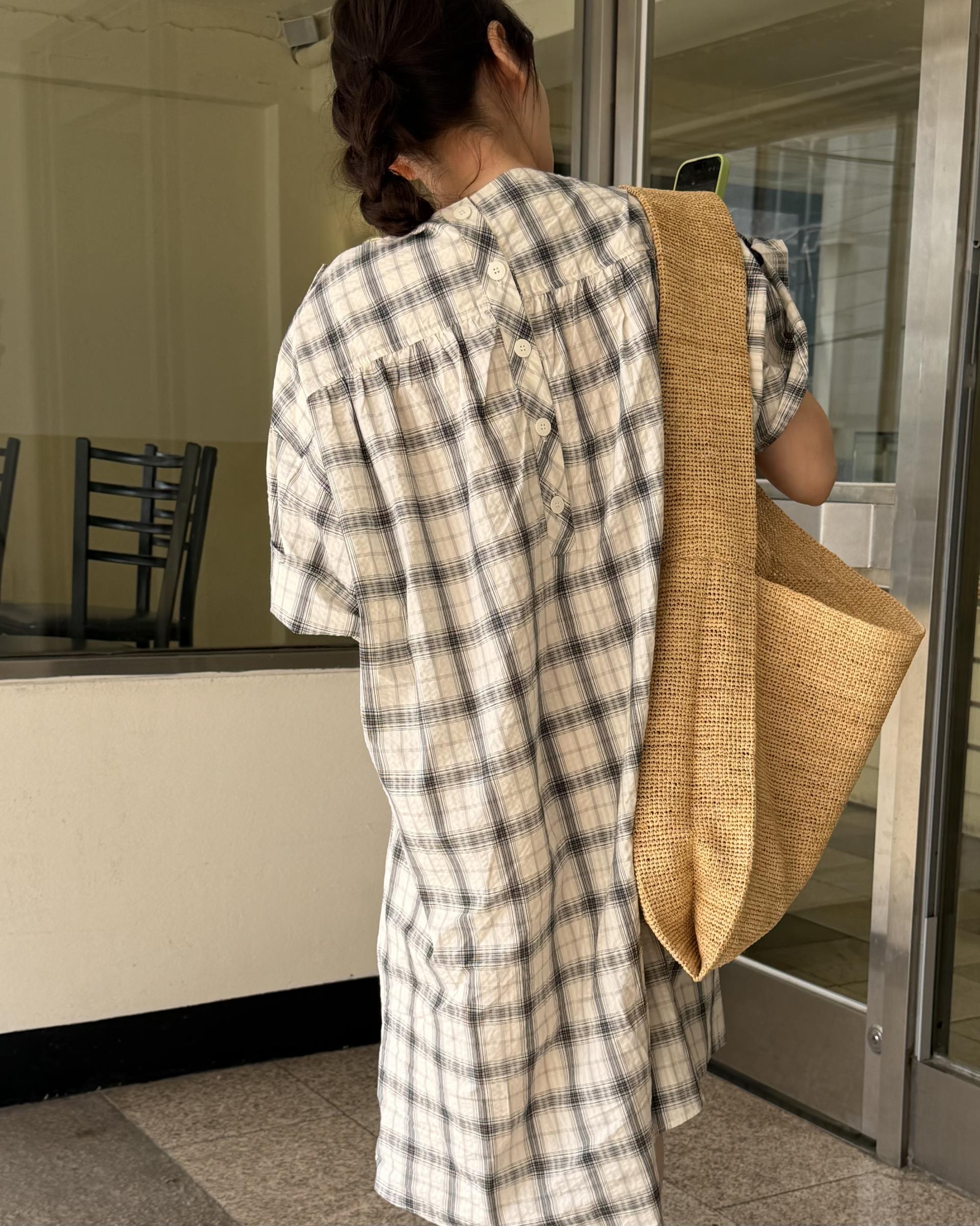 brioche check dress (cream)