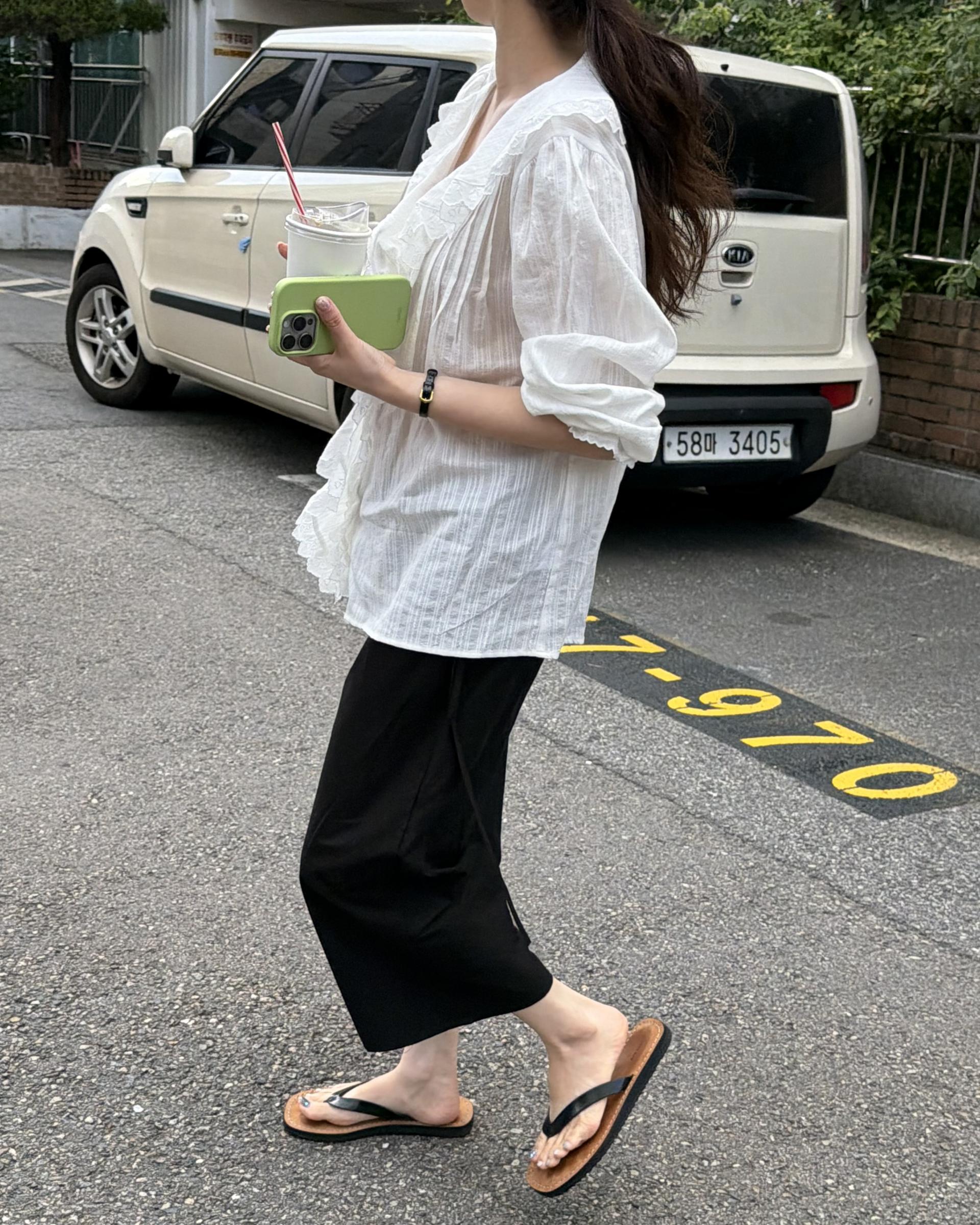 cottage ruffle lace blouse (white/check)