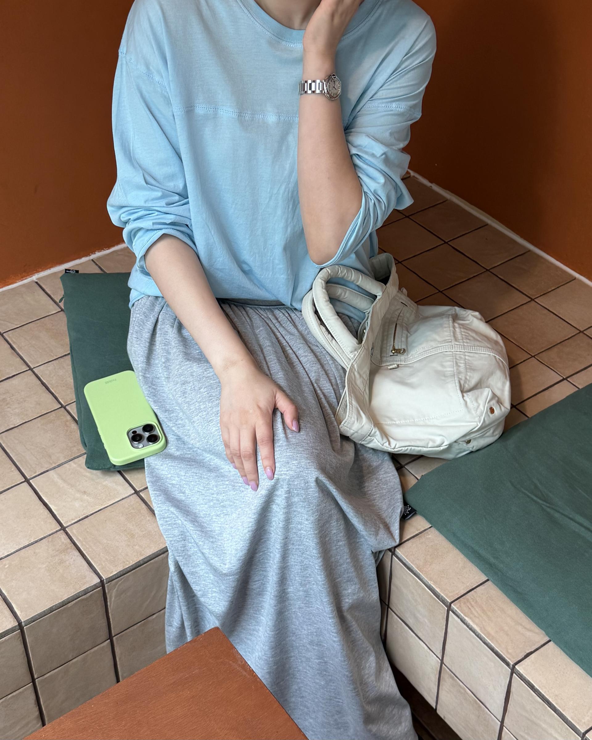 make shirring skirt (navy/grey)
