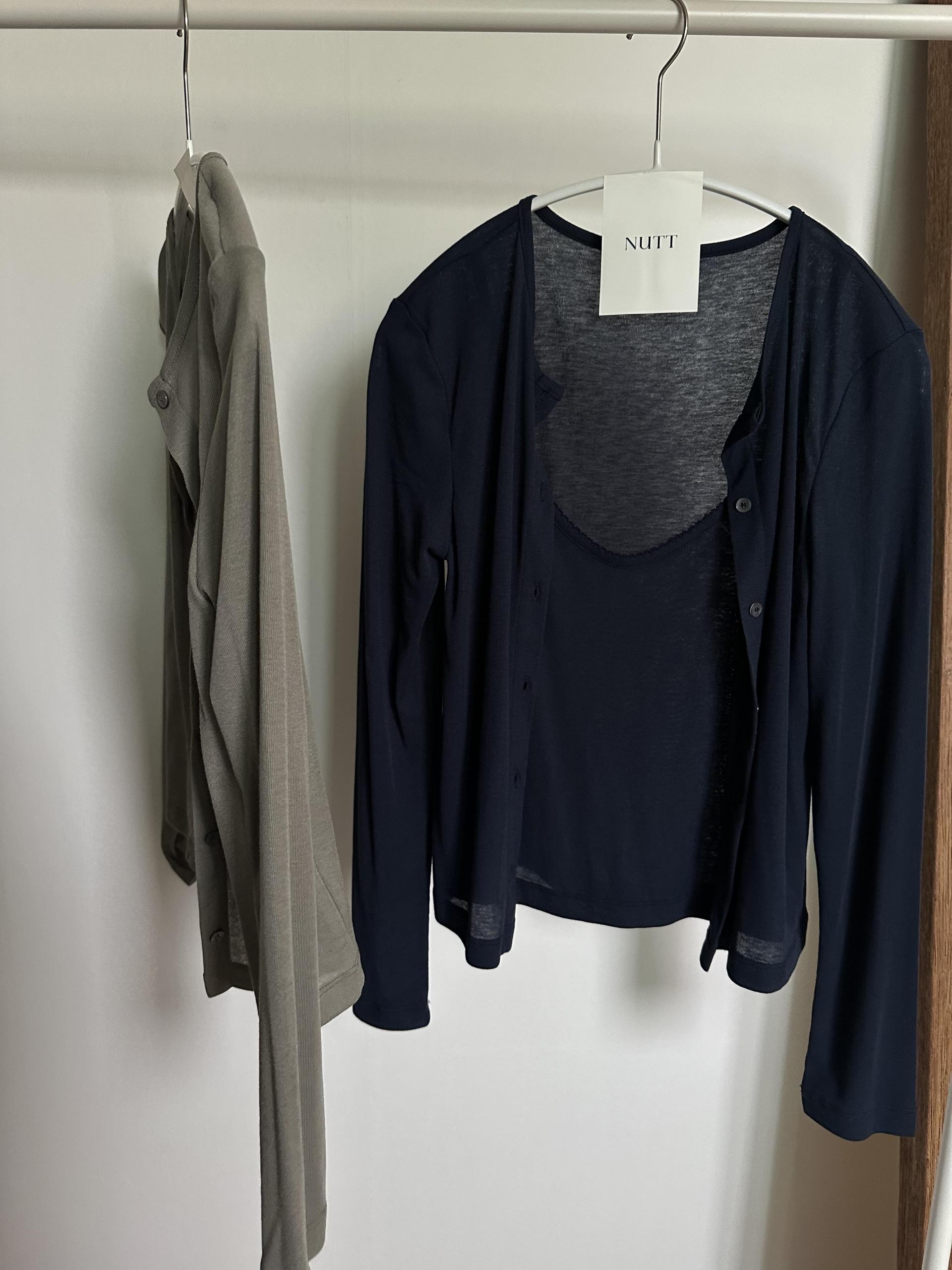 thin cardigan set (navy/khaki)