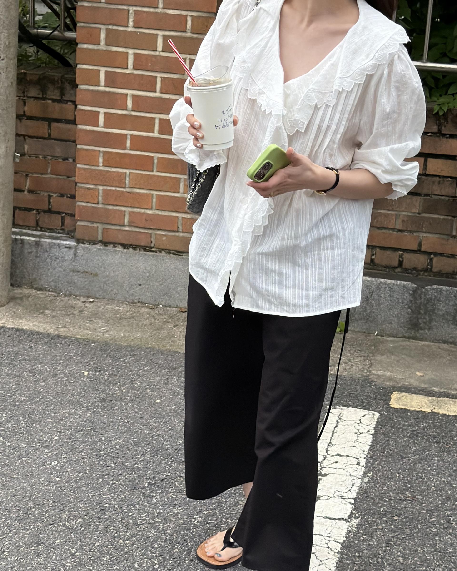 cottage ruffle lace blouse (white/check)
