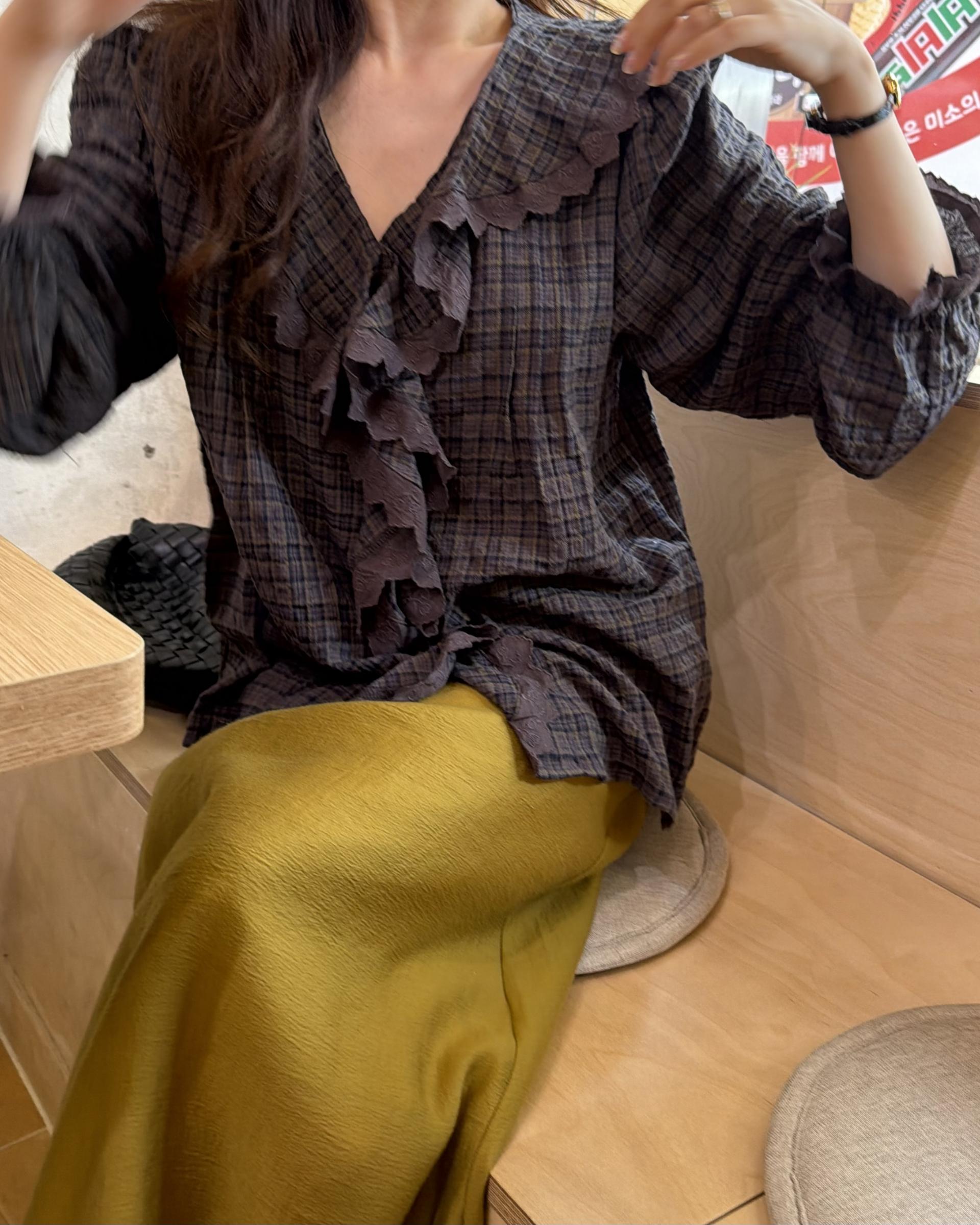 cottage ruffle lace blouse (white/check)