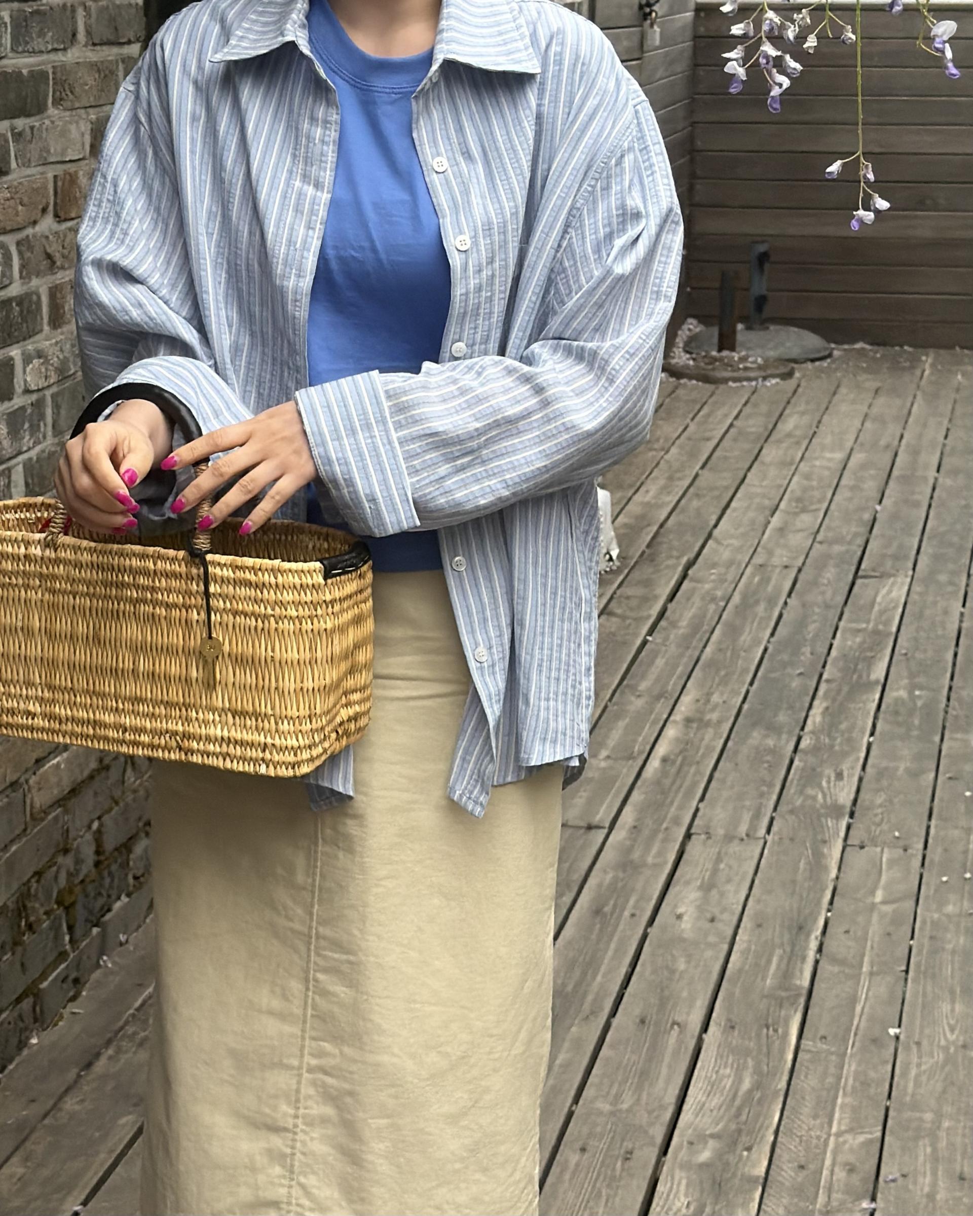 tacit stripe shirt (beige/blue)