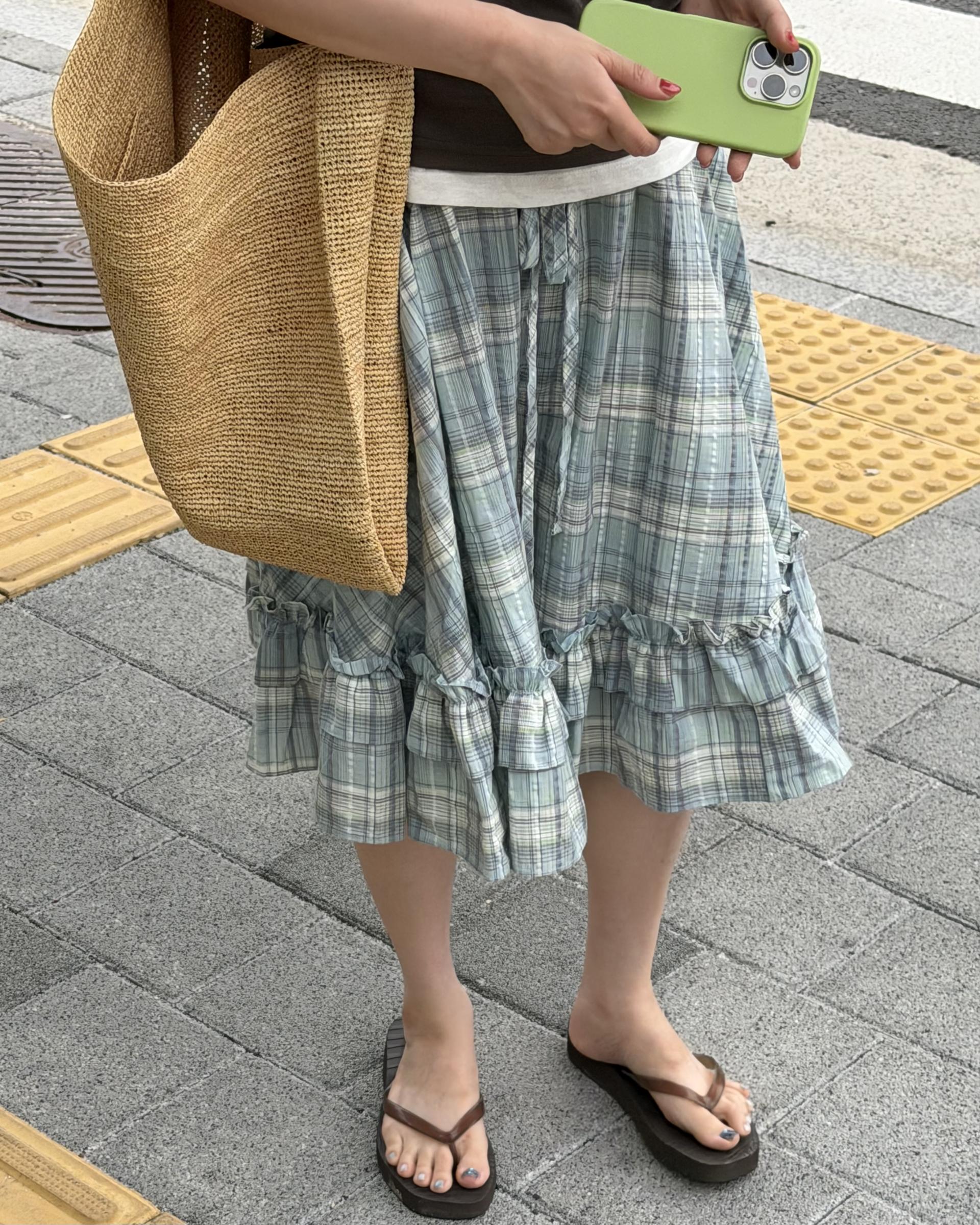 matilda check skirt (right mint/right yellow)
