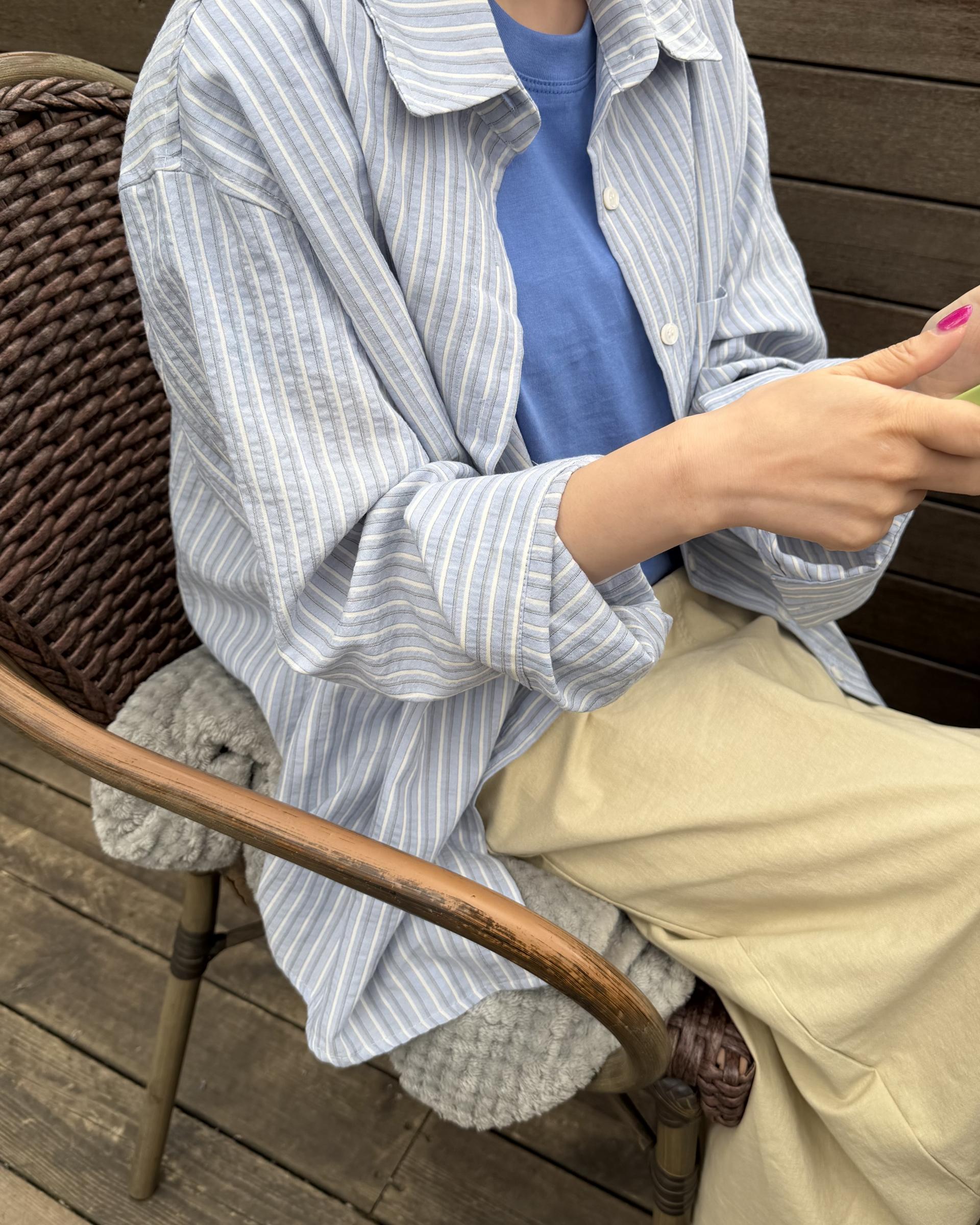 tacit stripe shirt (beige/blue)