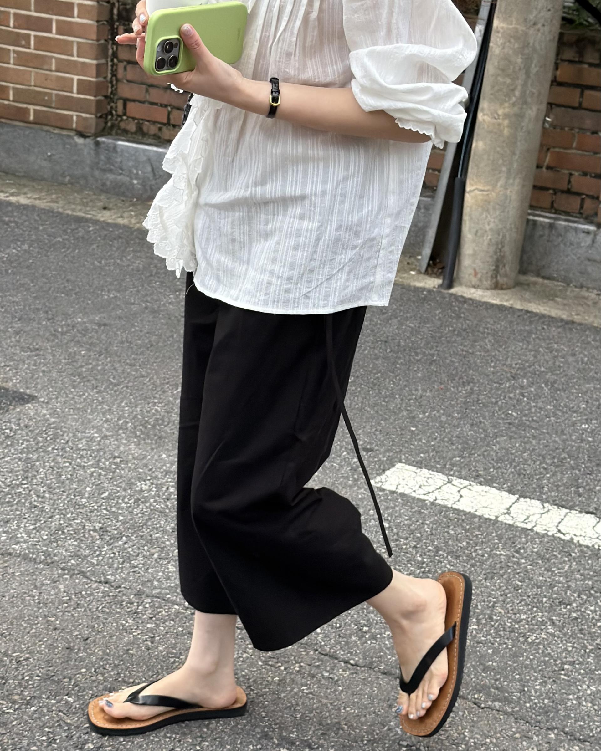 cottage ruffle lace blouse (white/check)