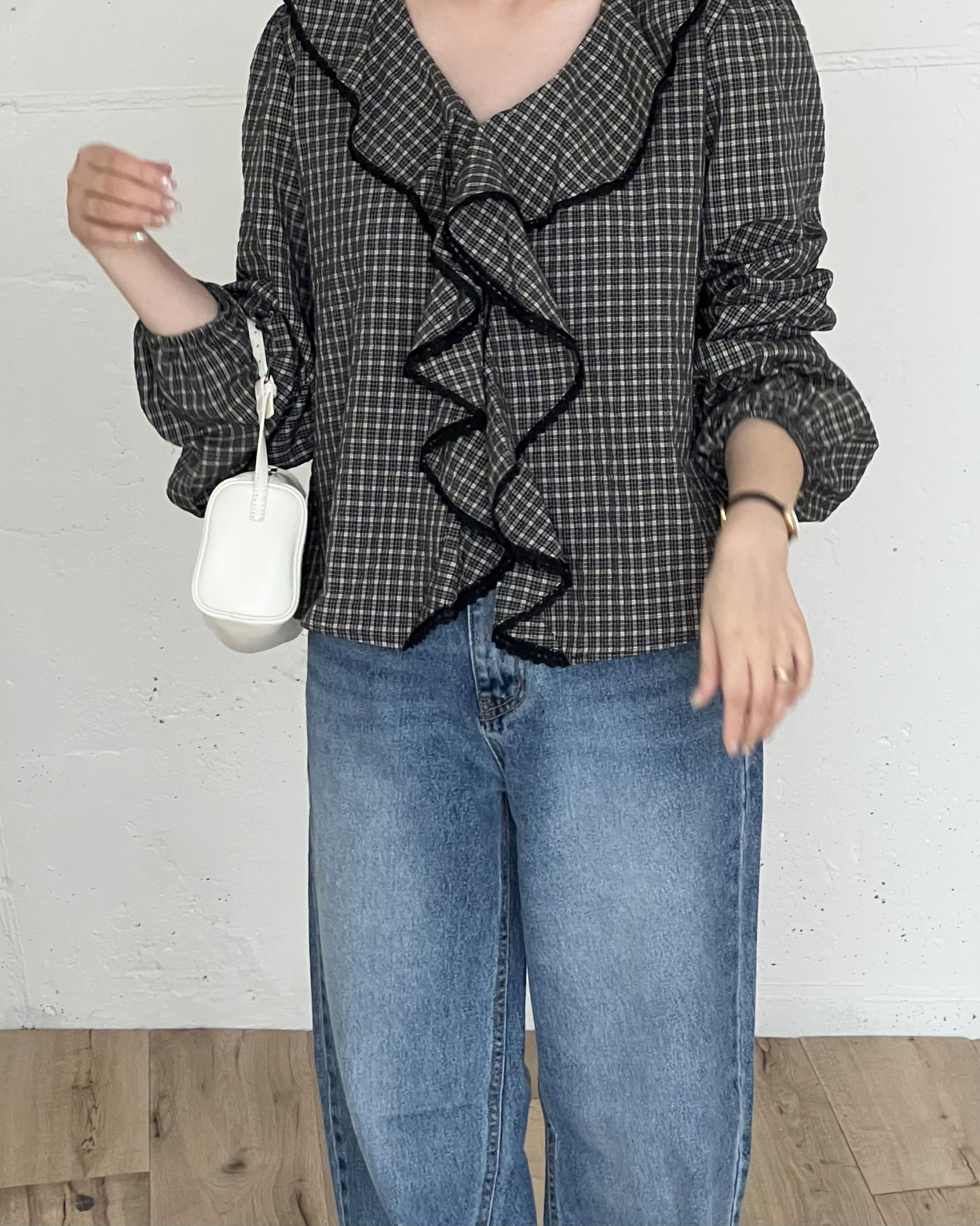 sally frill blouse (check)