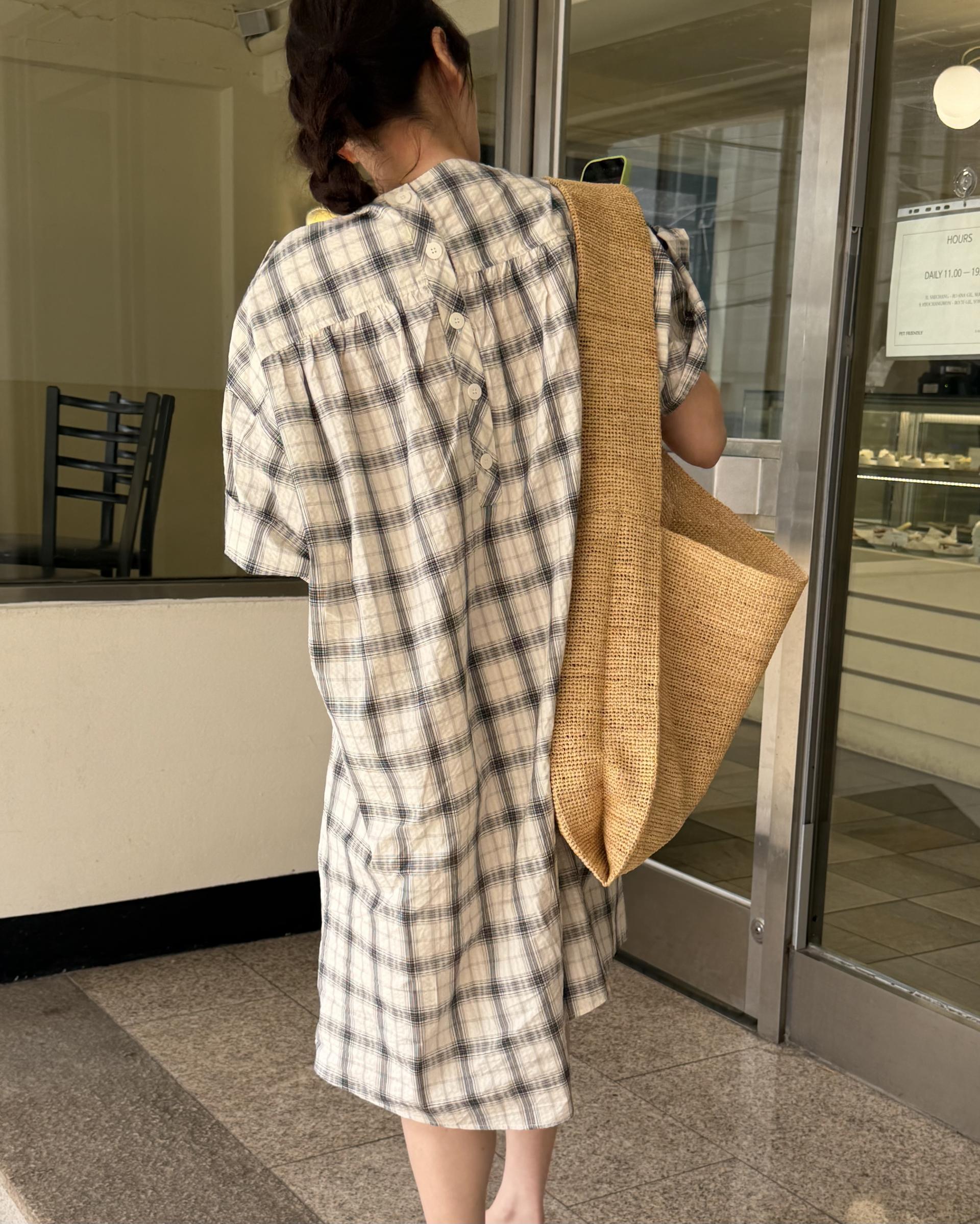 brioche check dress (cream)