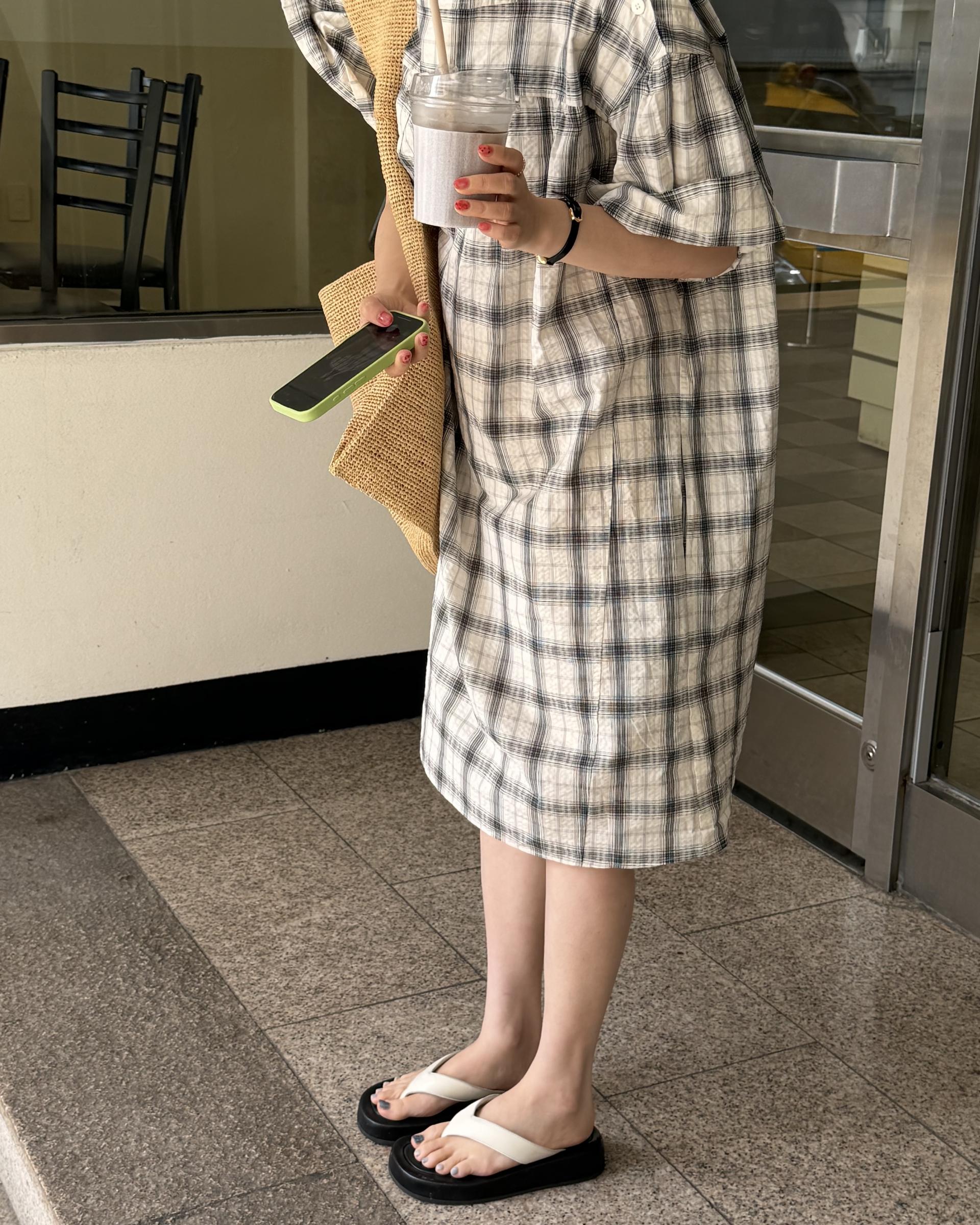 brioche check dress (cream)