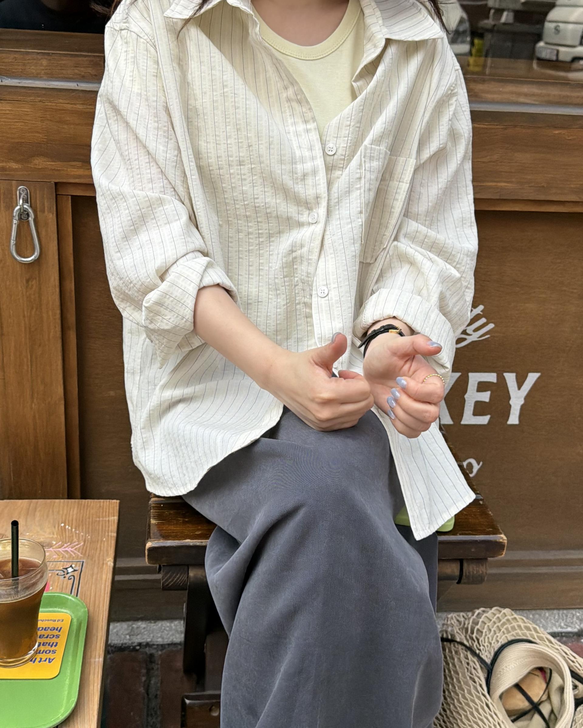 tacit stripe shirt (beige/blue)