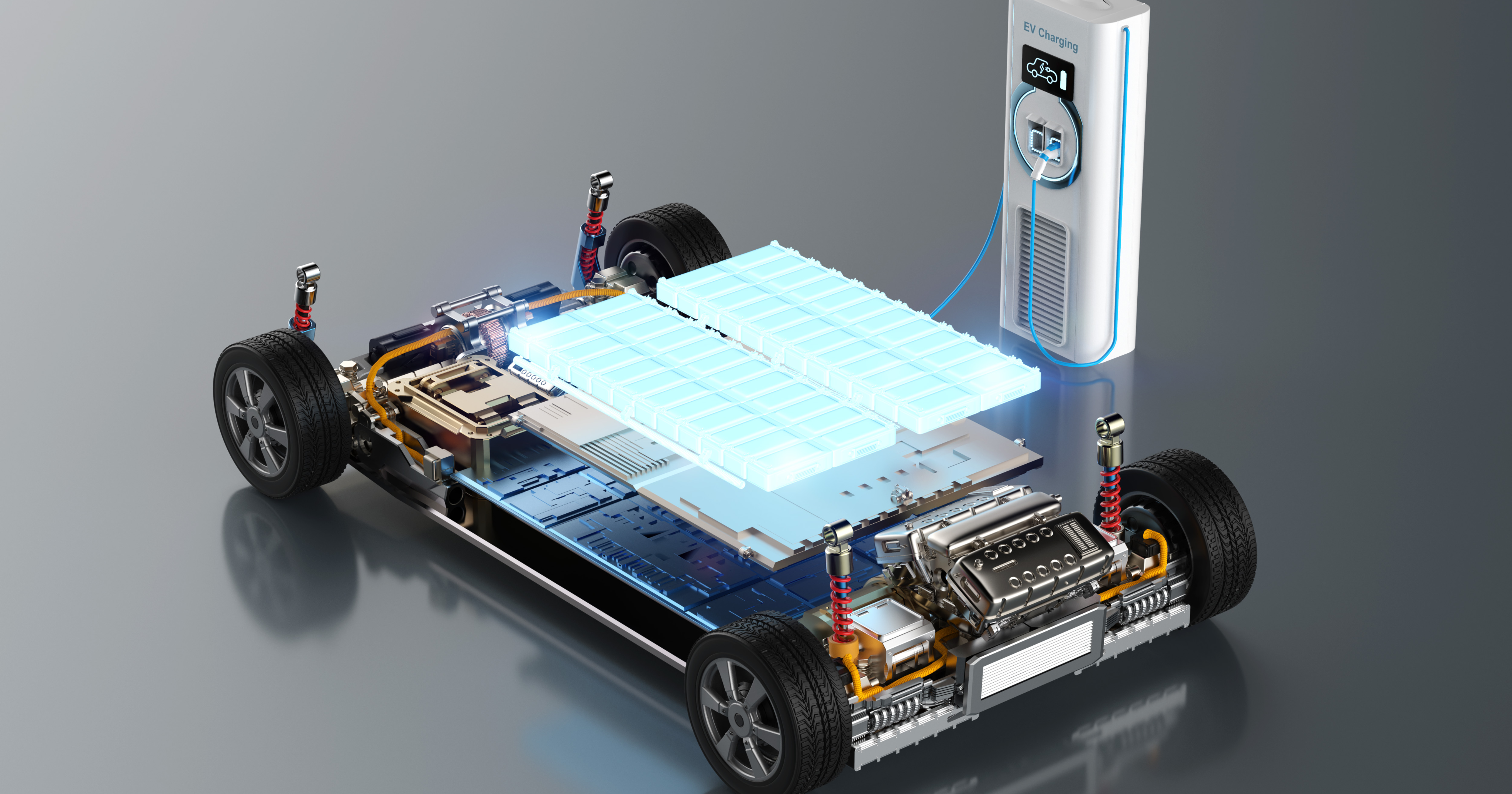 Electric car battery plug in with ev charging station