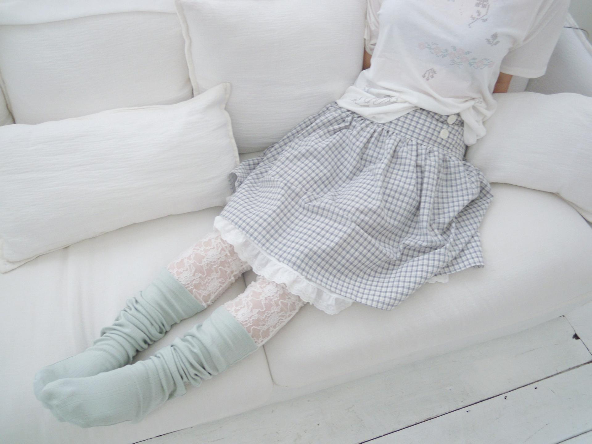 Lace layered over kneesocks / mint