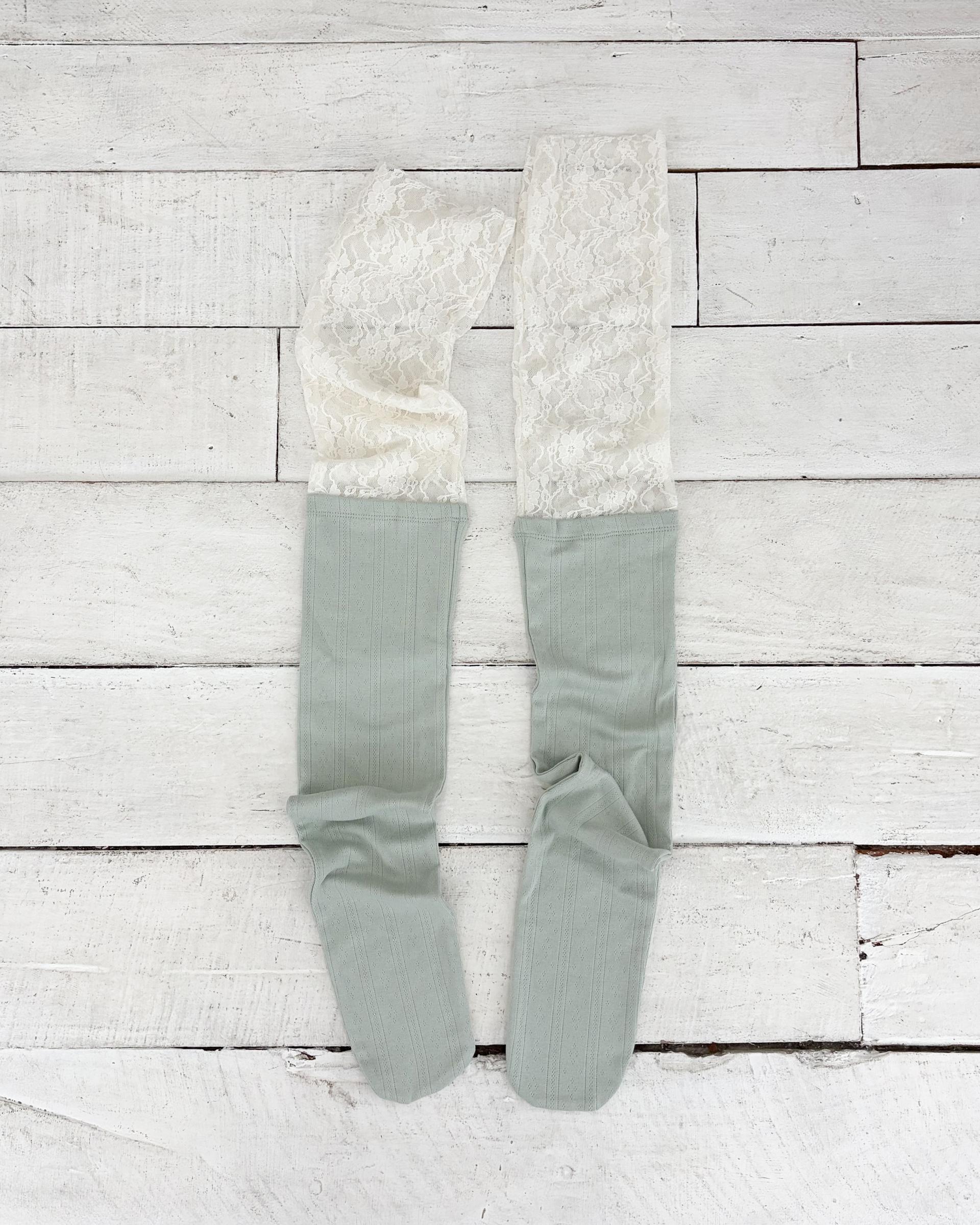 Lace layered over kneesocks / mint