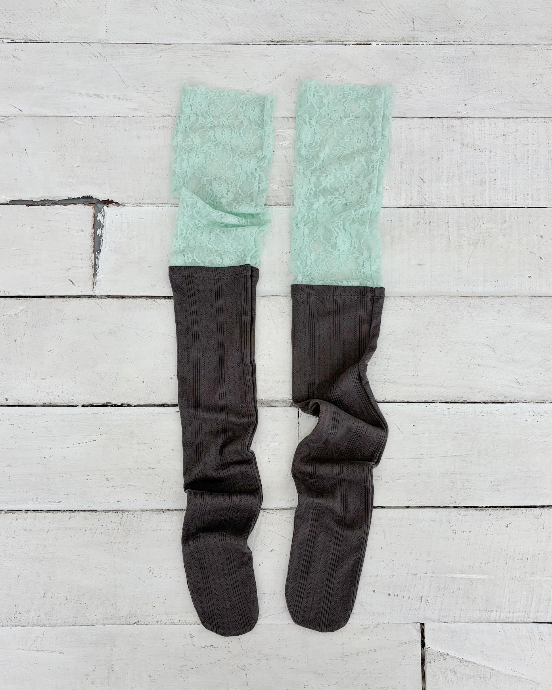 Lace layered over kneesocks / graymint