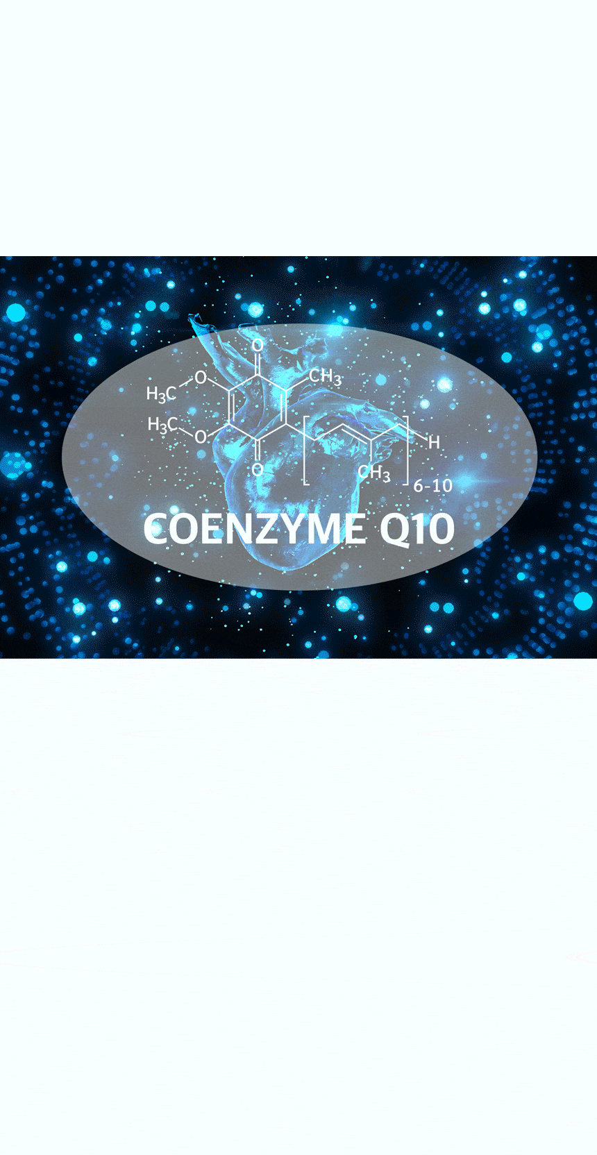 COENZYME Q10 분자 구조와 빛나는 심장 움직이는 이미지