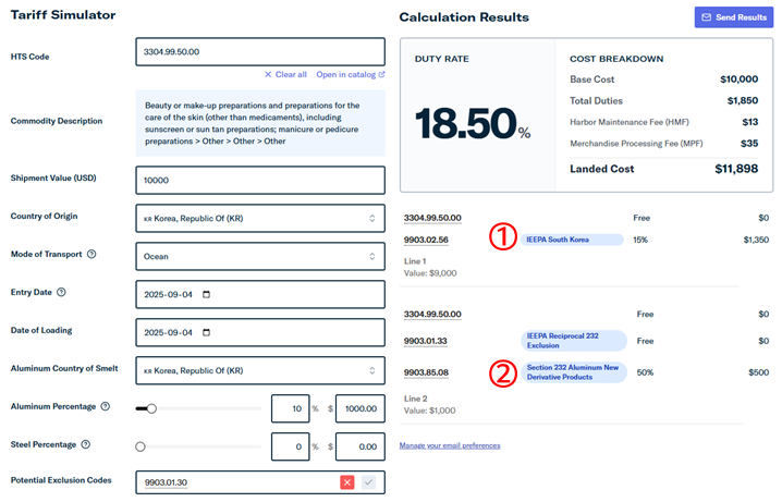 한국산 화장품(HTS 3304.99.50.00)의 관세율
