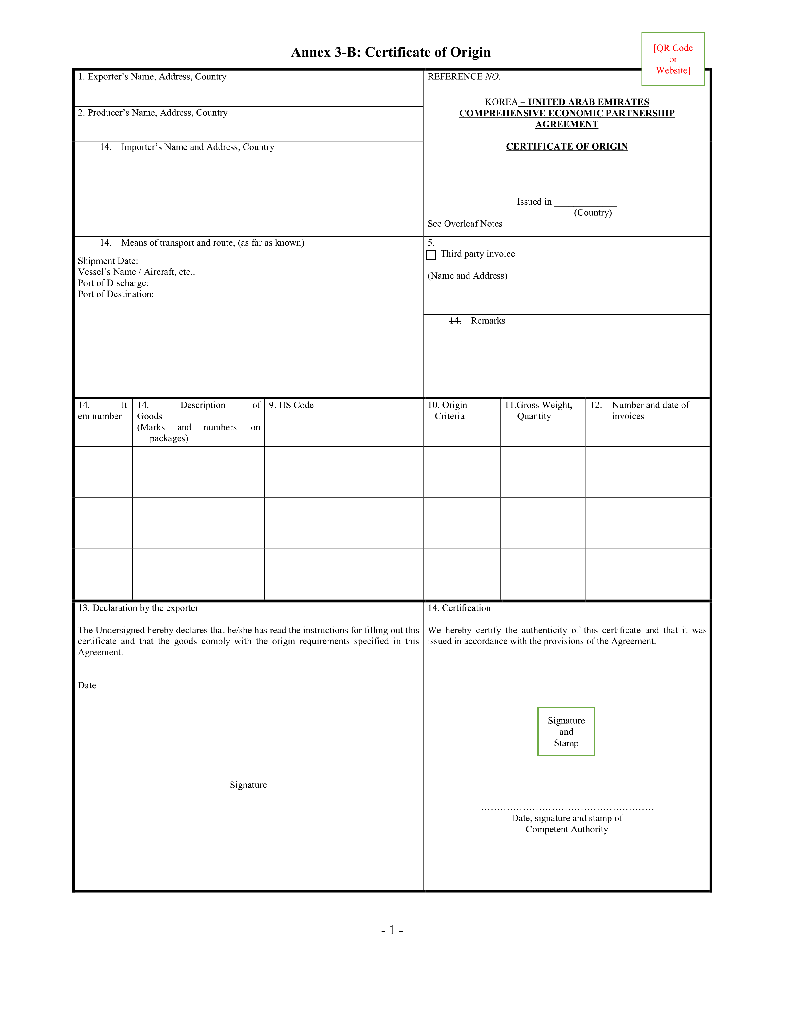 annex 3-B: Certificate of Origin