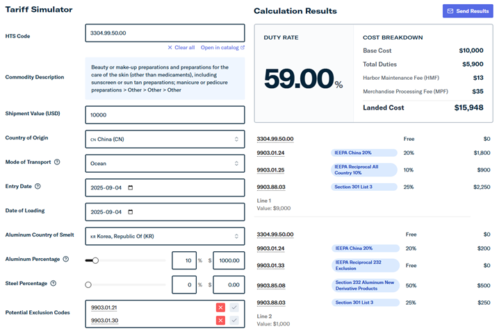 중국산 화장품(HTS 3304.99.50.00)의 관세율