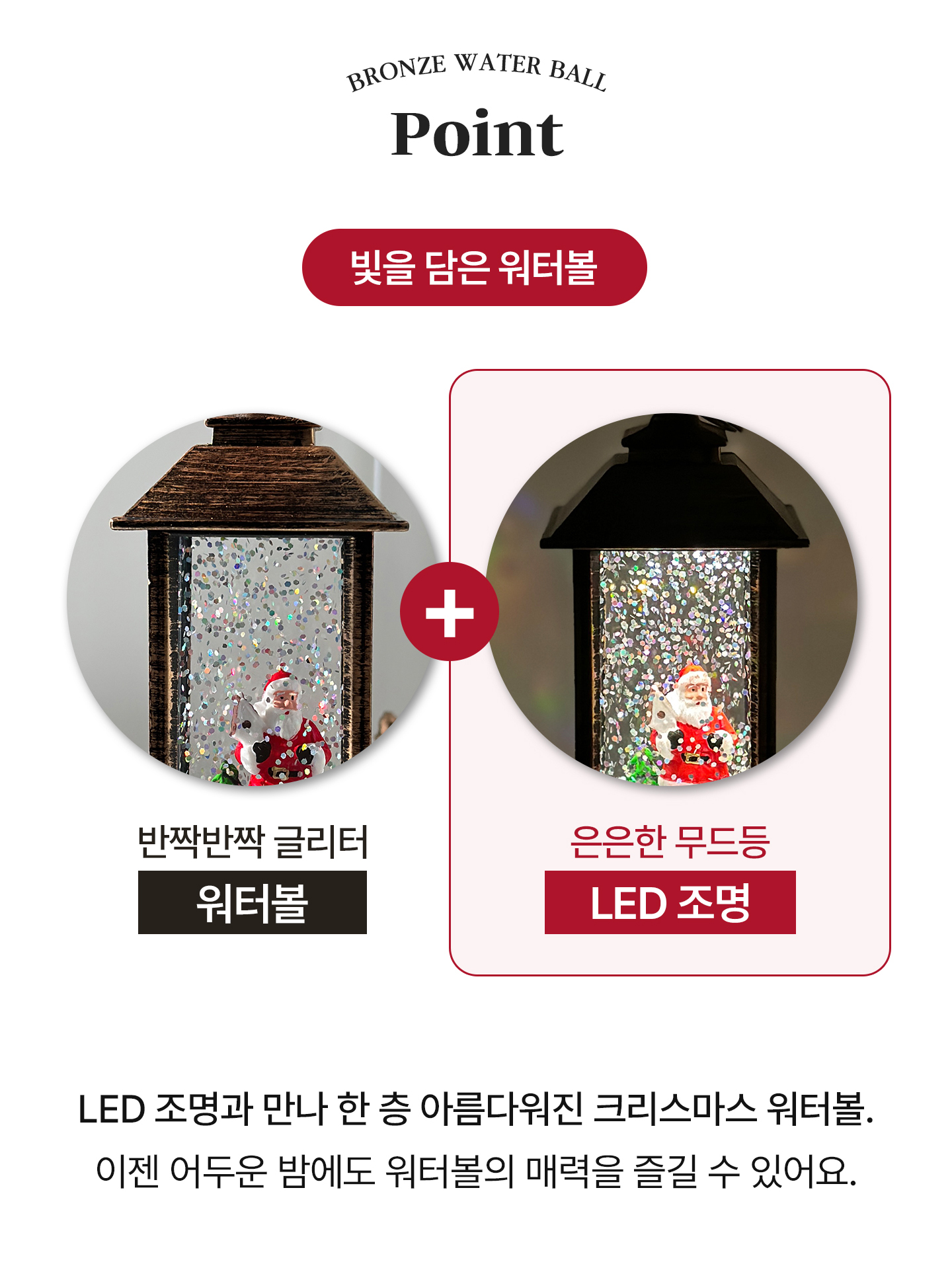 브론즈 하우스 미니 워터볼 스노우볼 크리스마스 장식 조명 3types 상세 이미지 6