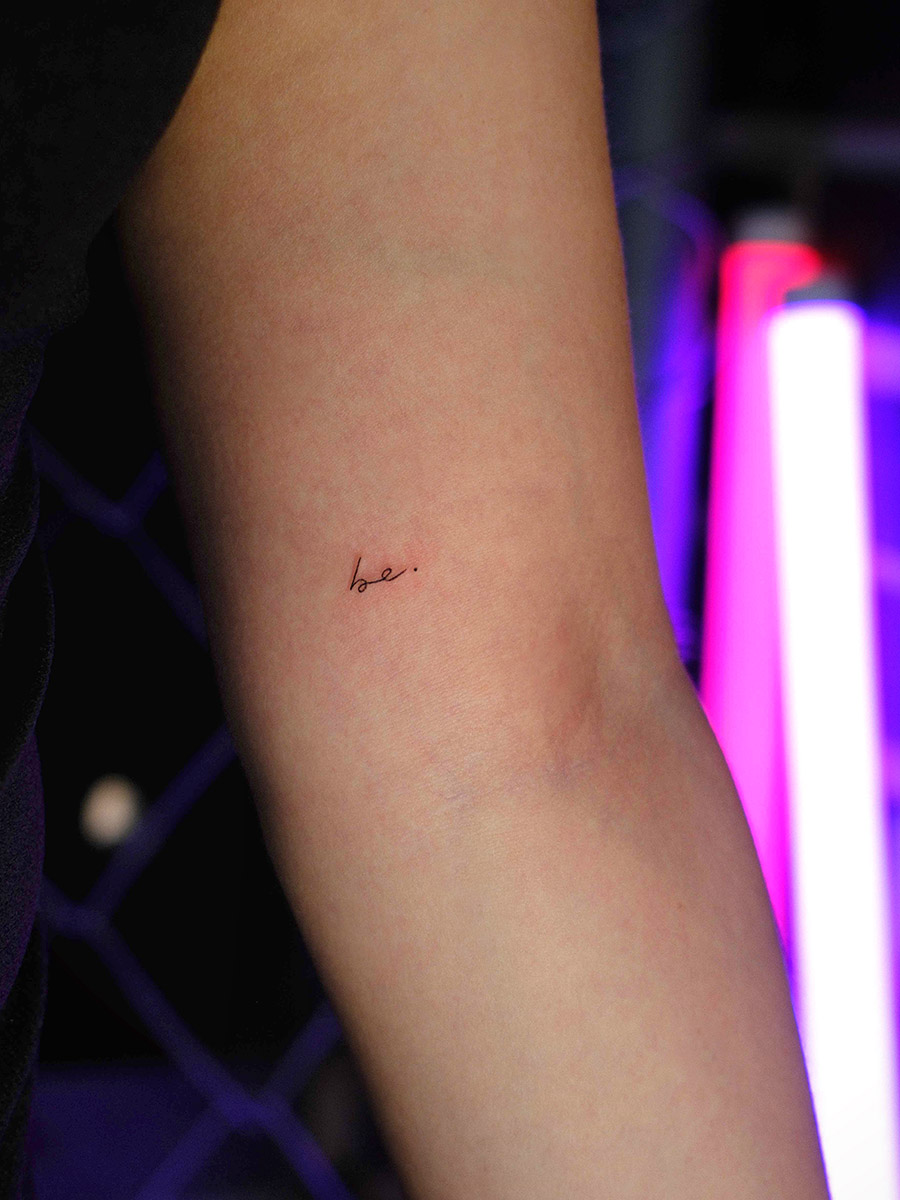 Fine line and lettering tattoo in Hongdae