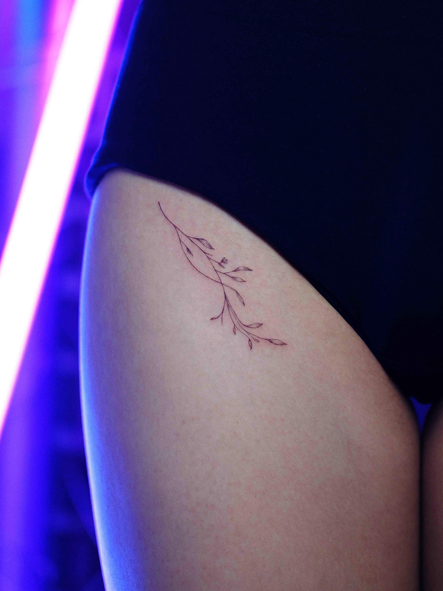 Flower fine line tattoo design in Korea
