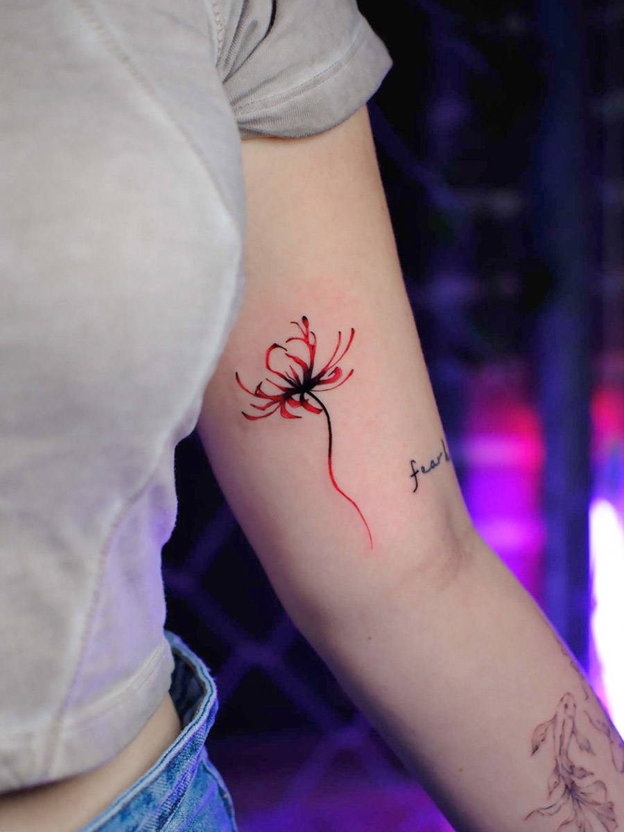 Higanbana tattoo fine line detail