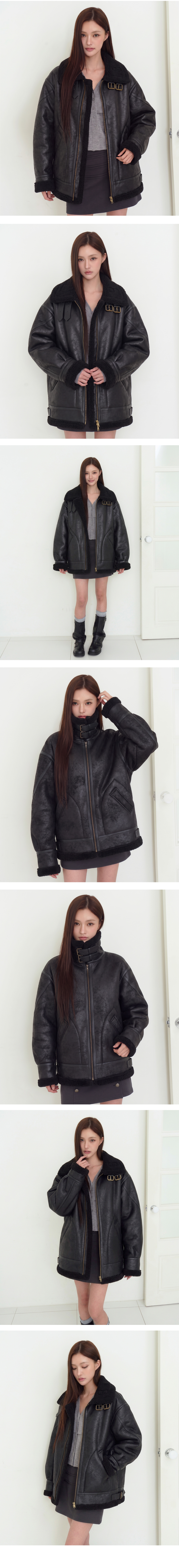 더그린랩_FAUX 레더 쉐르파 무스탕 쟈켓 [Black]
