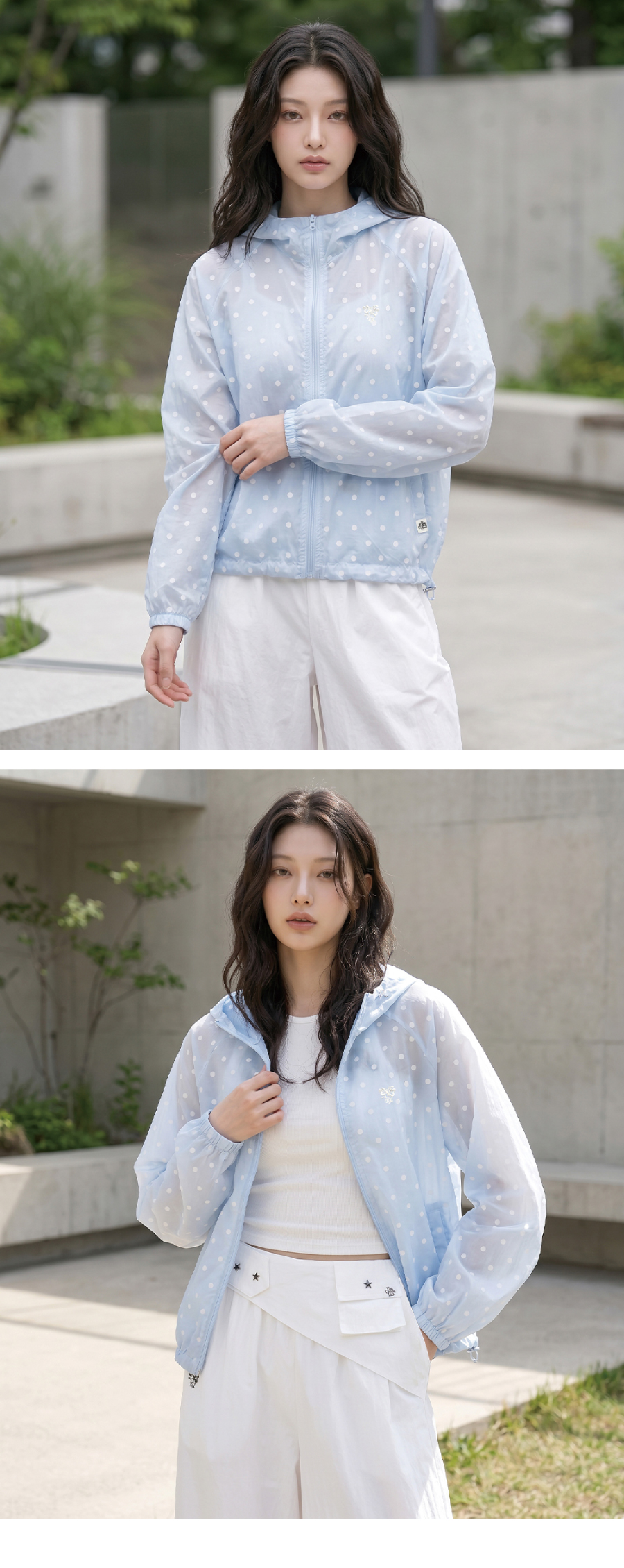더그린랩_시스루 도트 후드 경량 바람막이 쟈켓 [White]