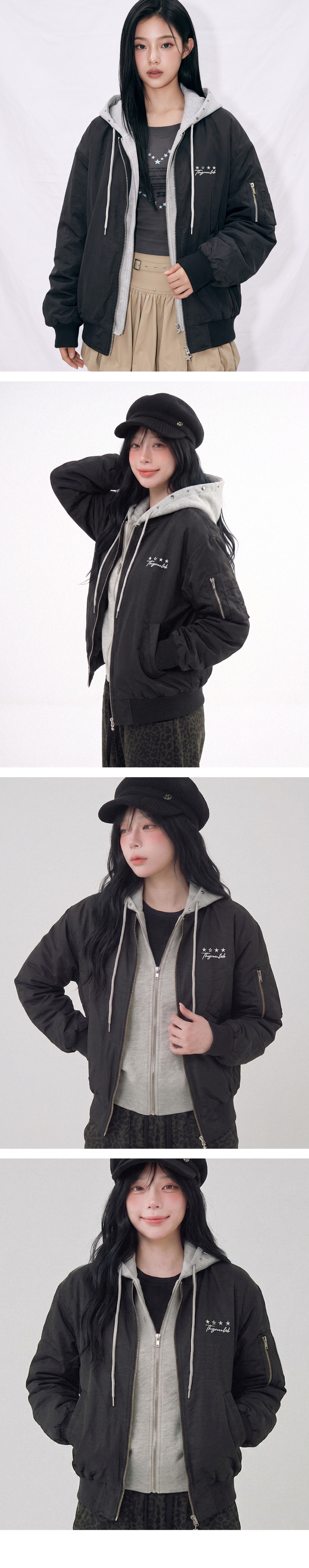 더그린랩_후드 레이어드 봄버 쟈켓 [Black]