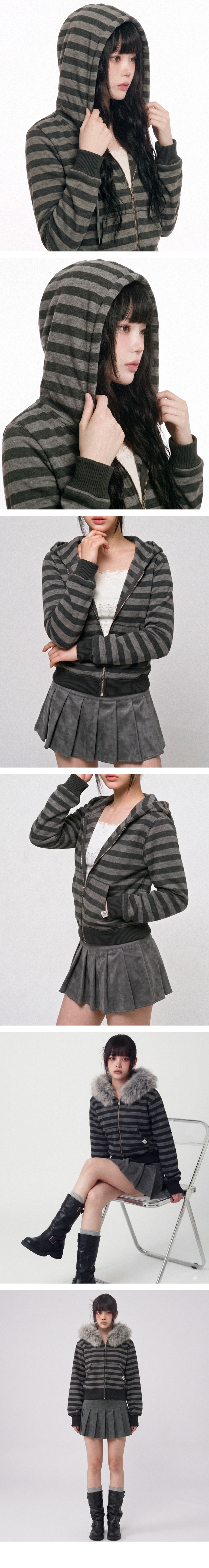 더그린랩_퍼후드 스트라이프 집업 [Black/Stripe]