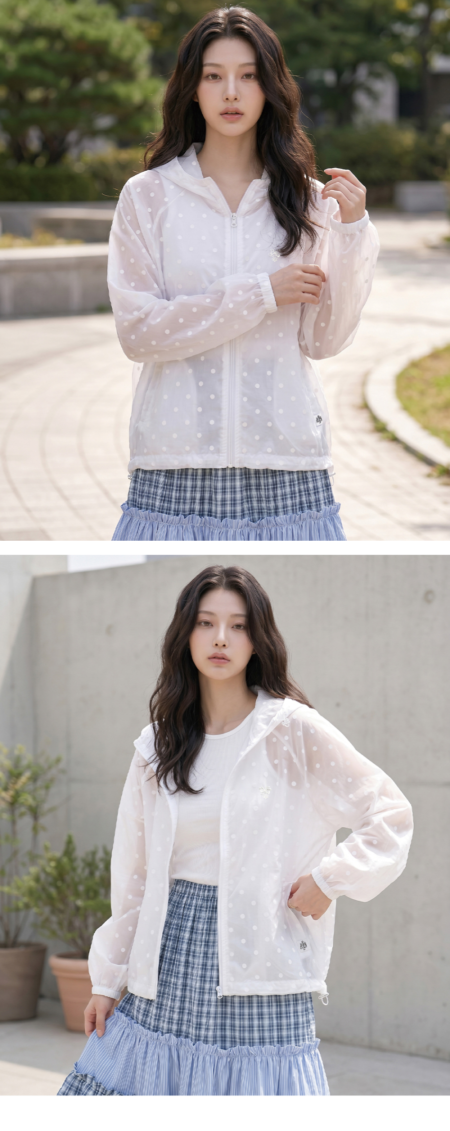 더그린랩_시스루 도트 후드 경량 바람막이 쟈켓 [Black]