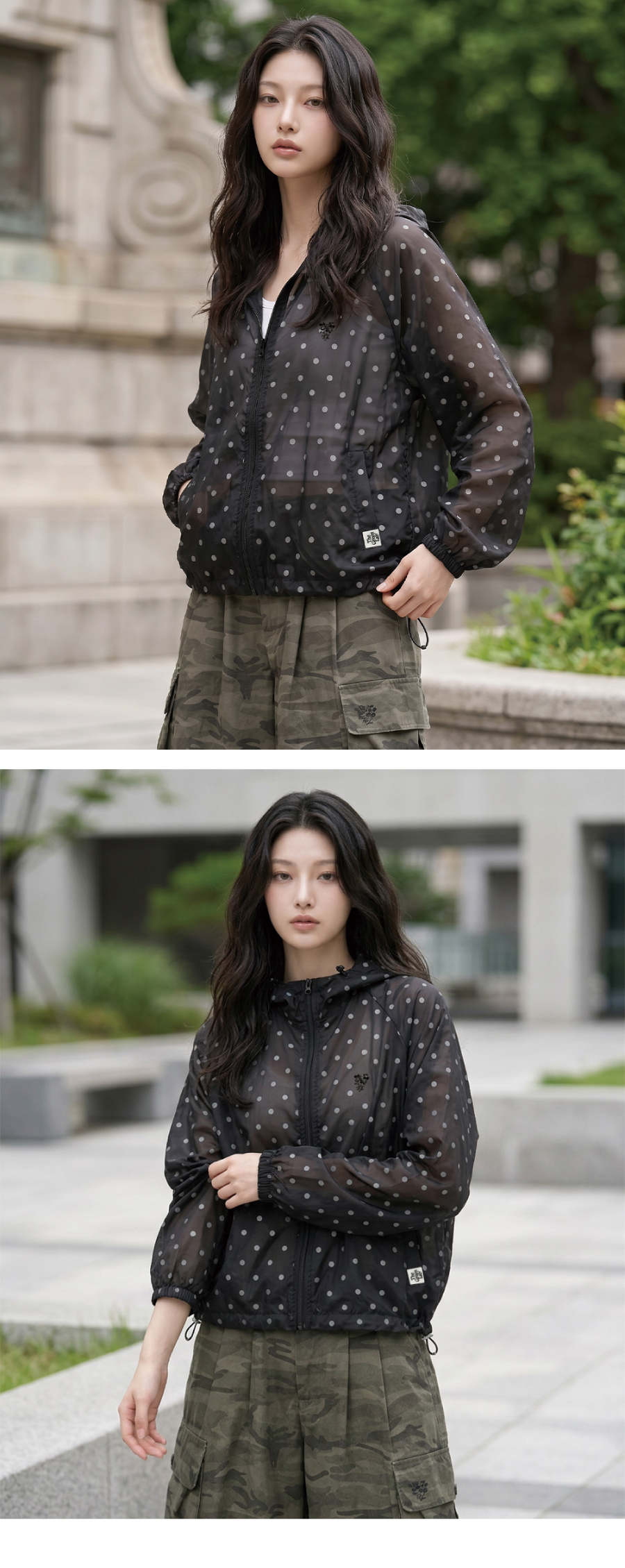 더그린랩_시스루 도트 후드 경량 바람막이 쟈켓 [Black]