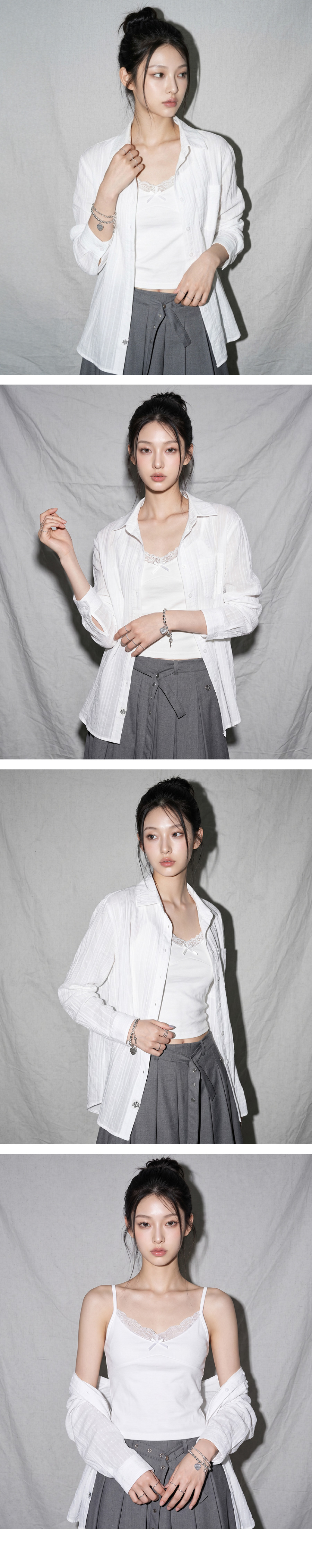 더그린랩_도트 루즈핏 셔츠 탑 세트 [White]