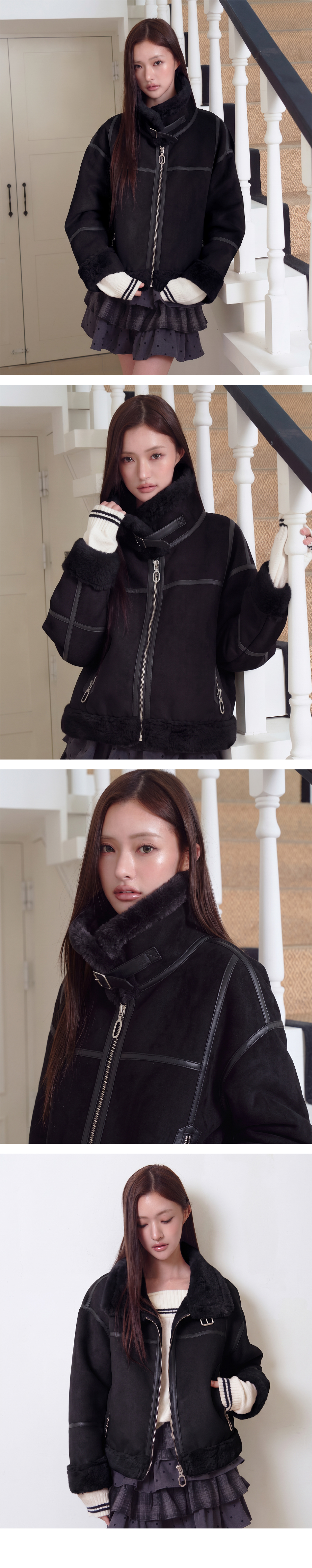 FAUX 퍼 하이넥 무스탕 쟈켓 [Mink/Black]