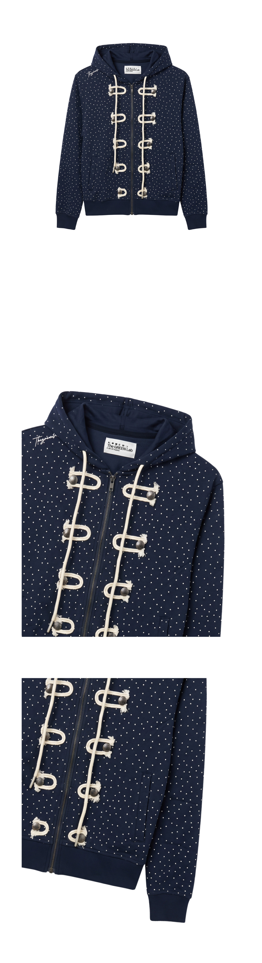 더그린랩_나폴레옹 스타 도트 후드 집업 [Navy]