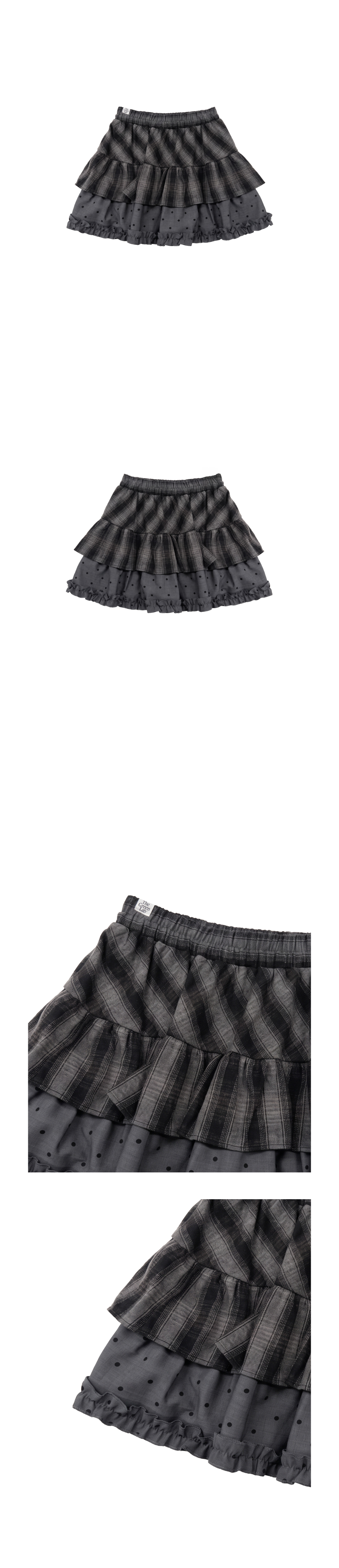 체크 도트 프릴 미니스커트 [Charcoal Grey]