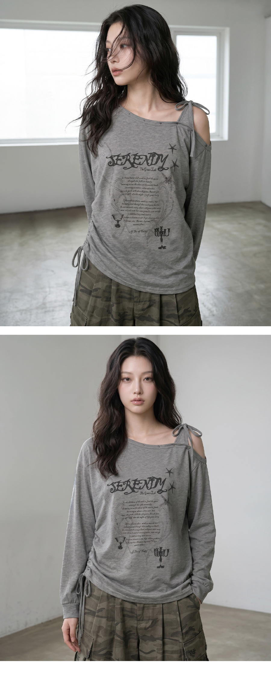 더그린랩_스터드 원숄더 스트링 롱슬리브 [White]