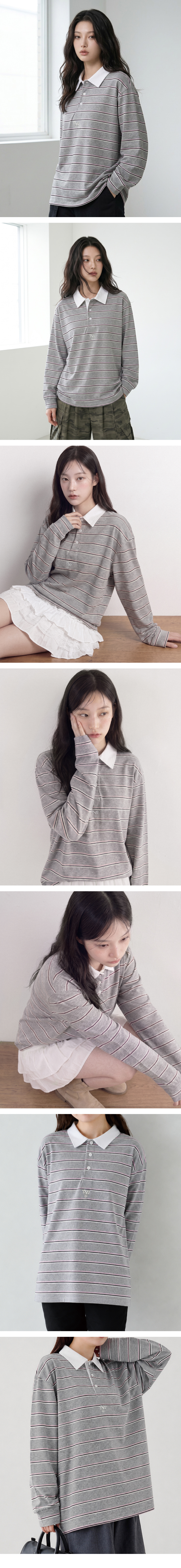 더그린랩_핀스트라이프 럭비 티셔츠 [Melange Gray]