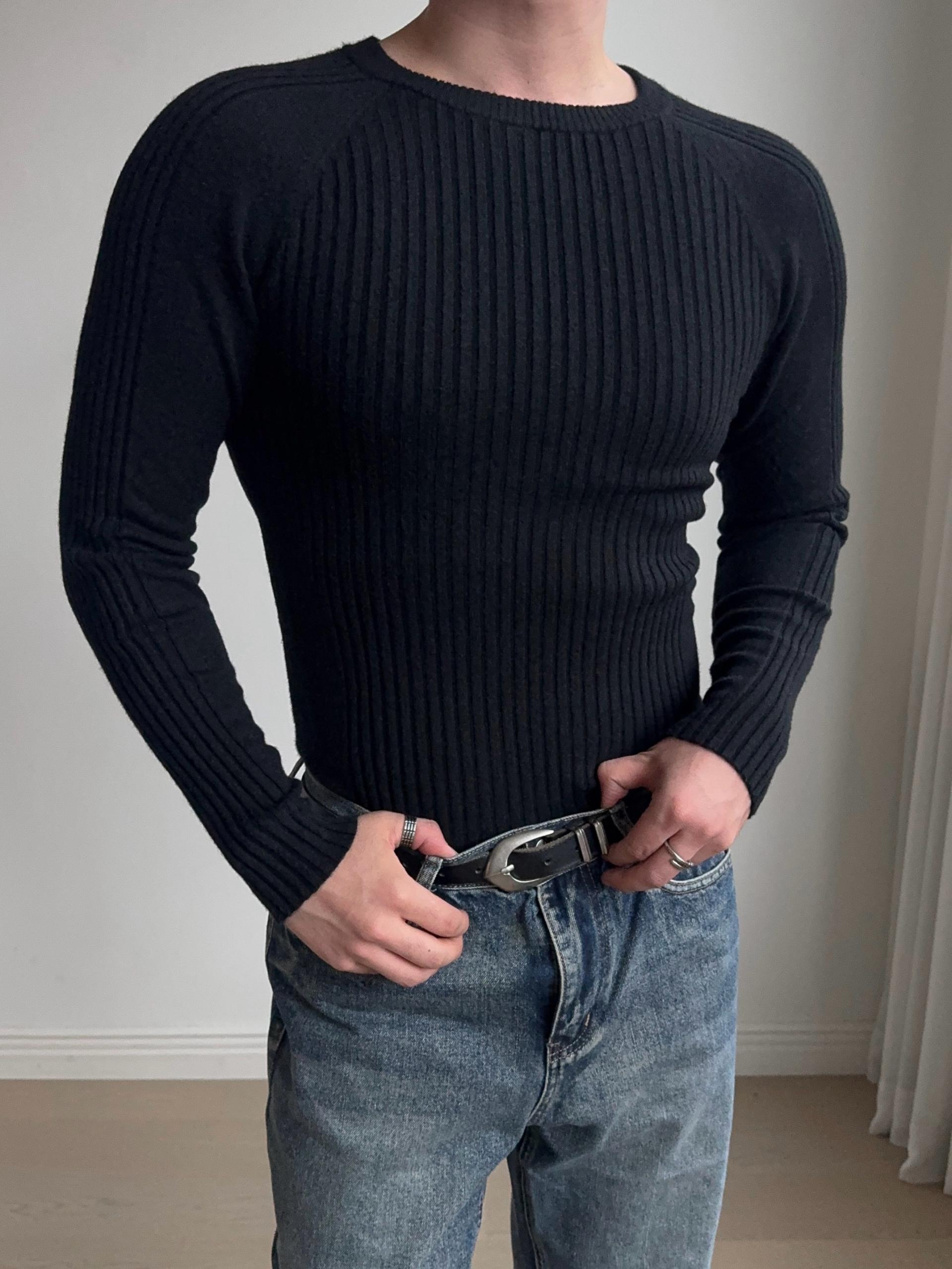 [MUSCLE FIT] 렝무어 불규칙 레글런 골지 니트 6COL