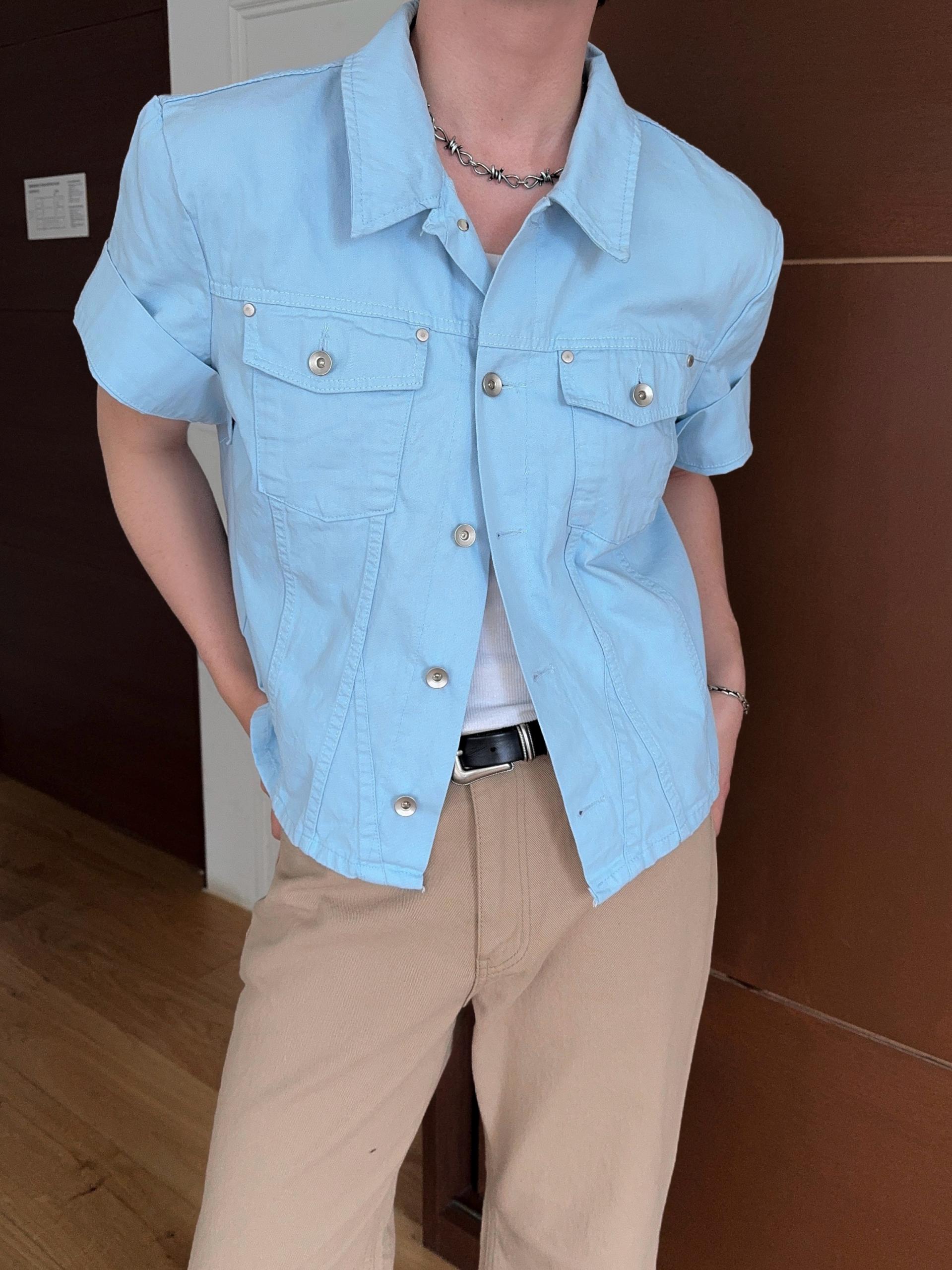 버스터 슬래시 반팔 크롭 셔츠 자켓